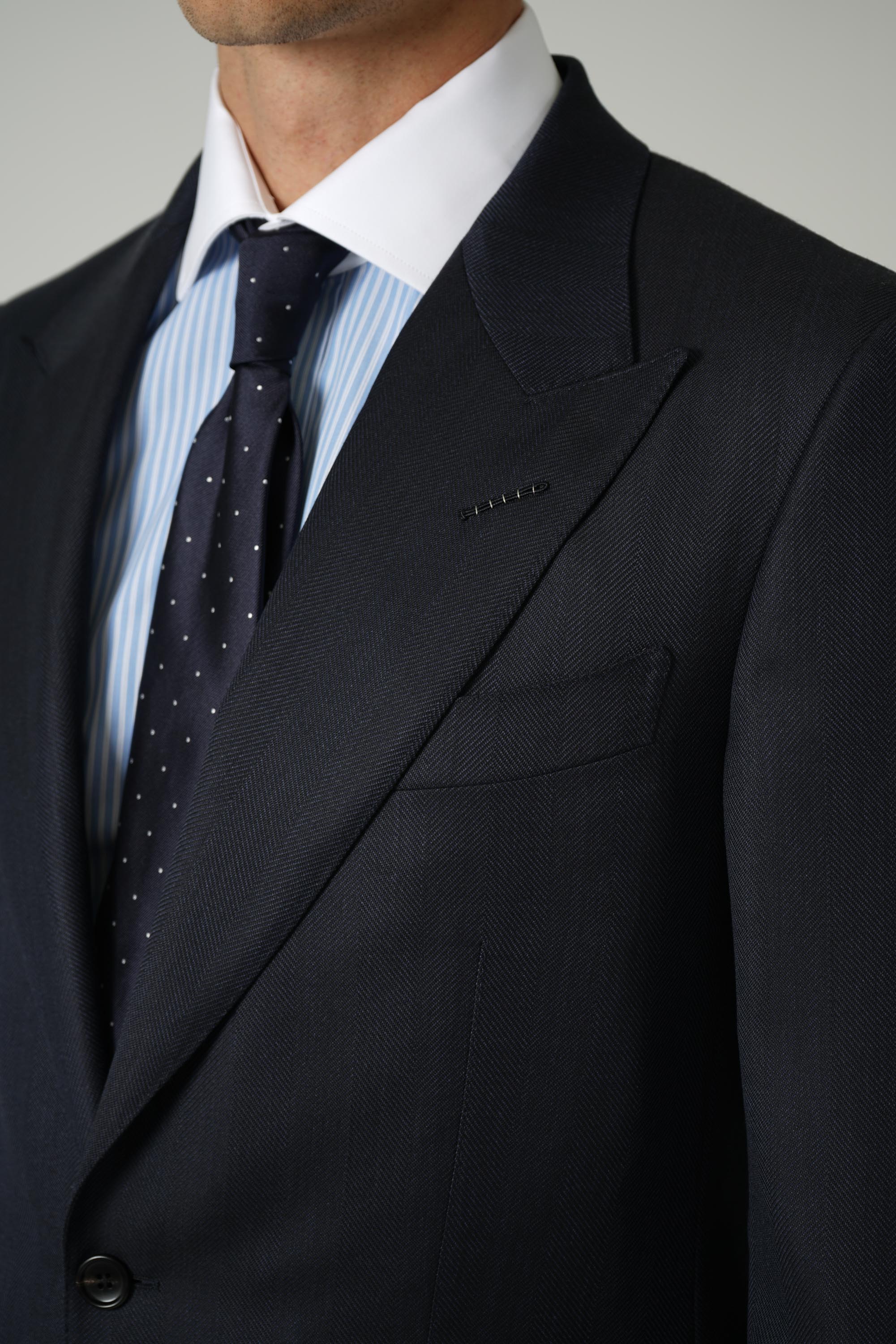 Super 120's Mouliné Herringbone Shelton Suit FL – Navy
