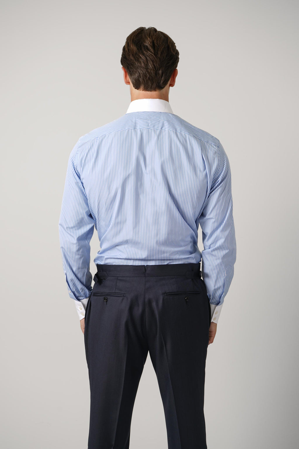 Poplin Track Stripe Classic Fit Shirt Contrast Collar And Cuff – Combo Light Blue & White