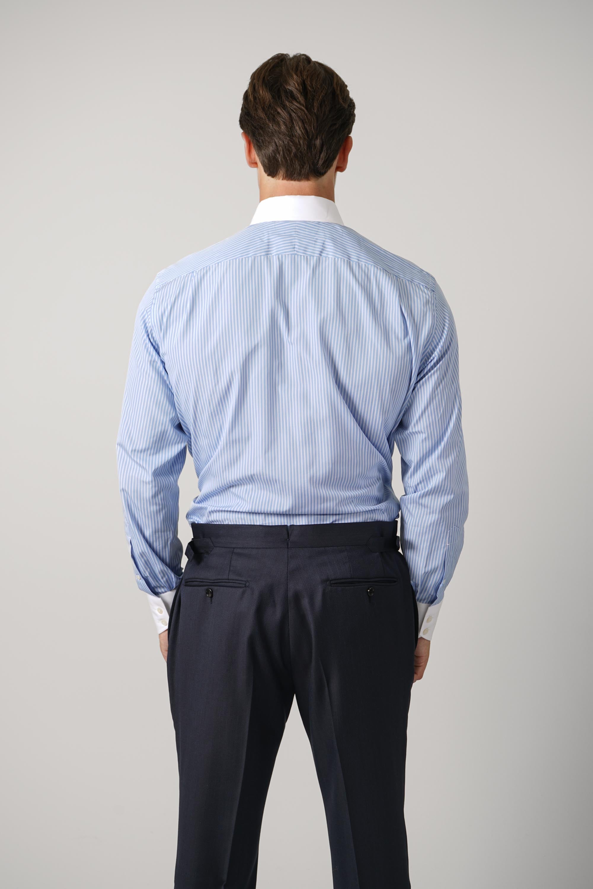 Poplin Track Stripe Classic Fit Shirt Contrast Collar And Cuff – Combo Light Blue & White