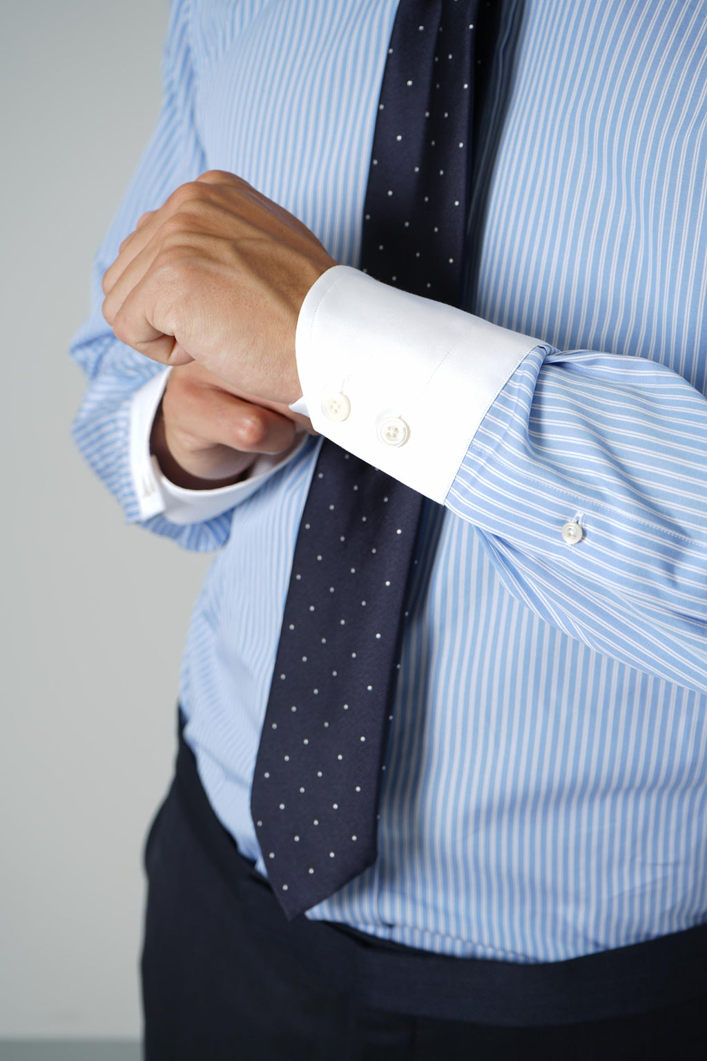 Poplin Track Stripe Classic Fit Shirt Contrast Collar And Cuff – Combo Light Blue & White