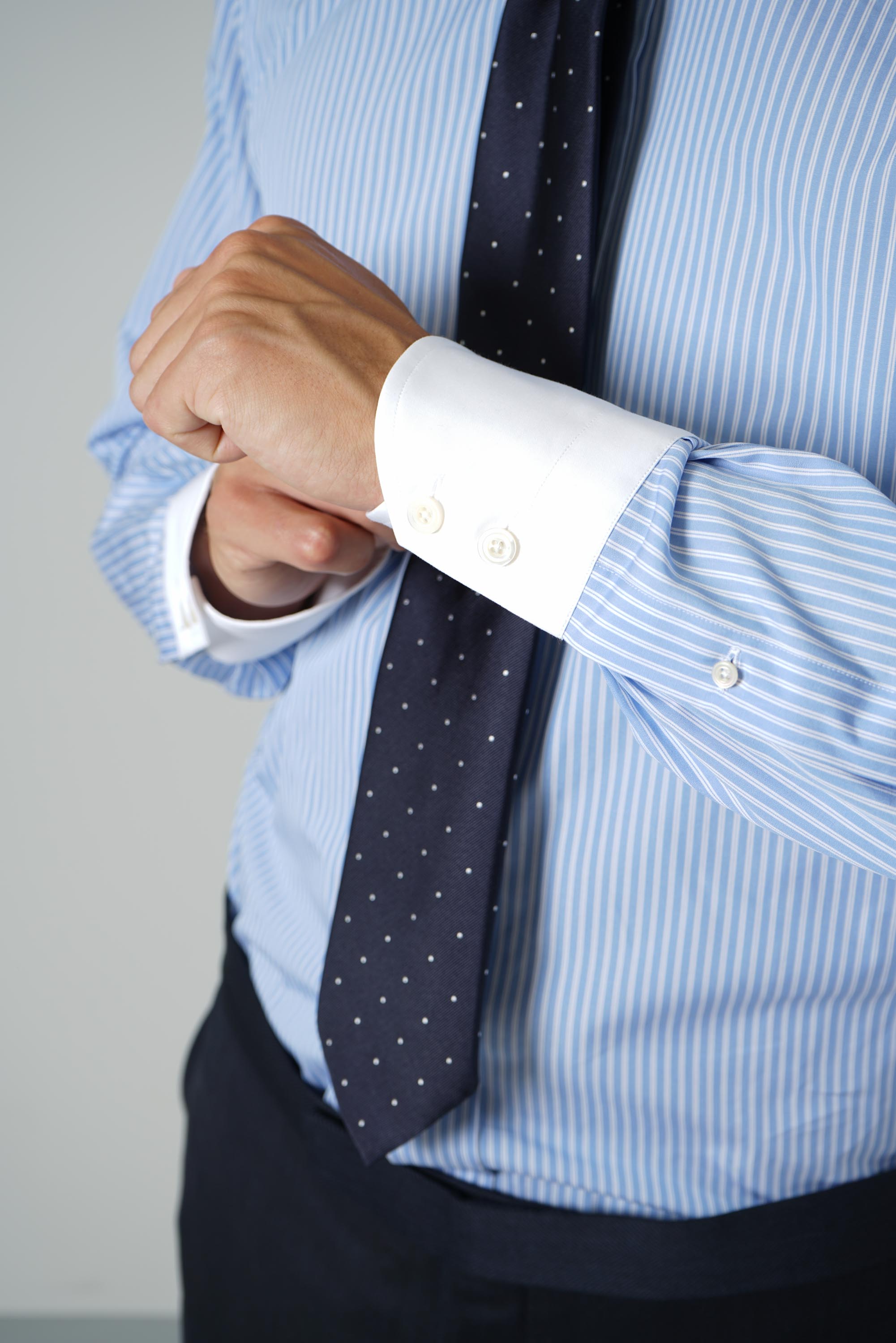 Poplin Track Stripe Classic Fit Shirt Contrast Collar And Cuff – Combo Light Blue & White