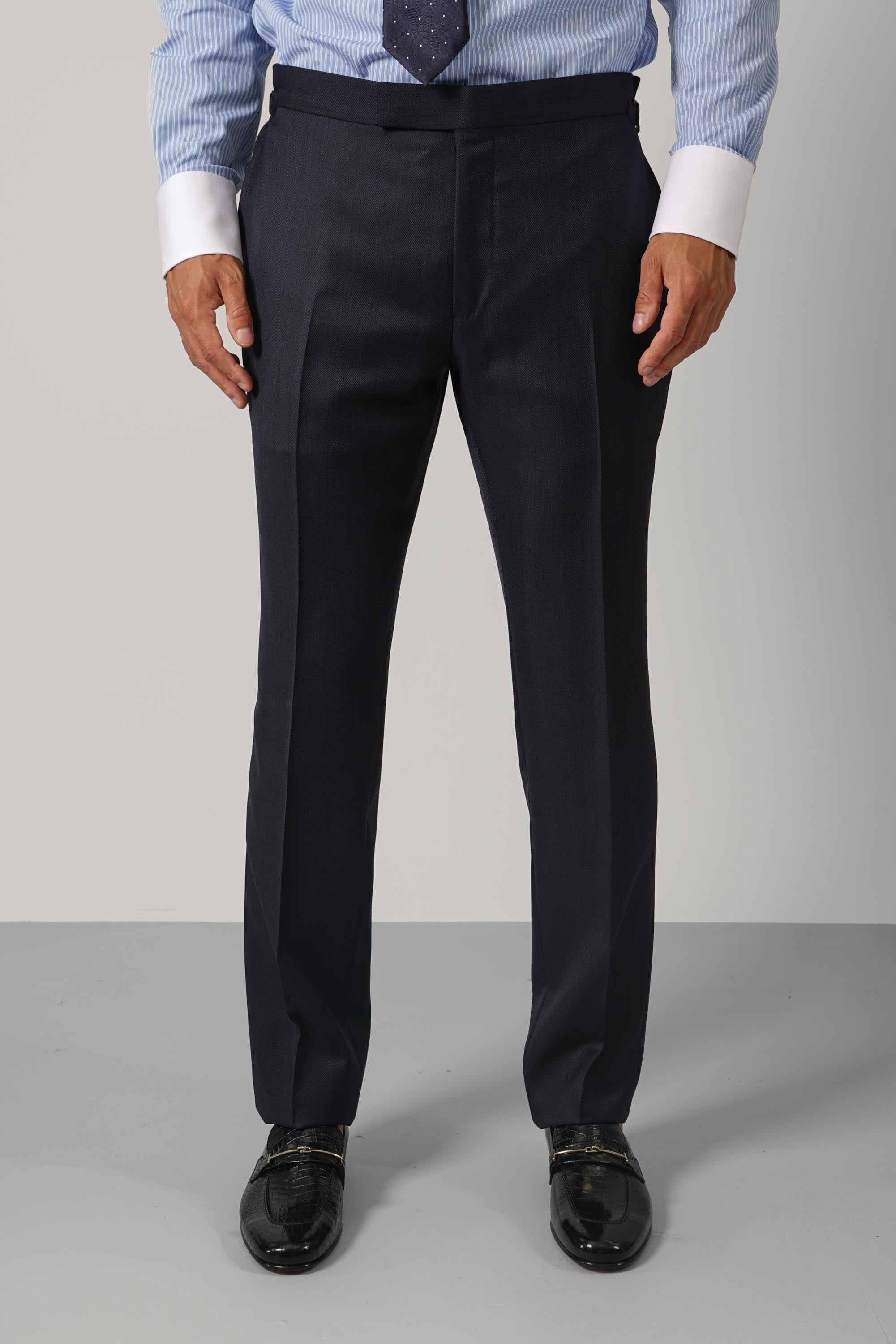 Super 120's Mouliné Herringbone Shelton Suit FL – Navy