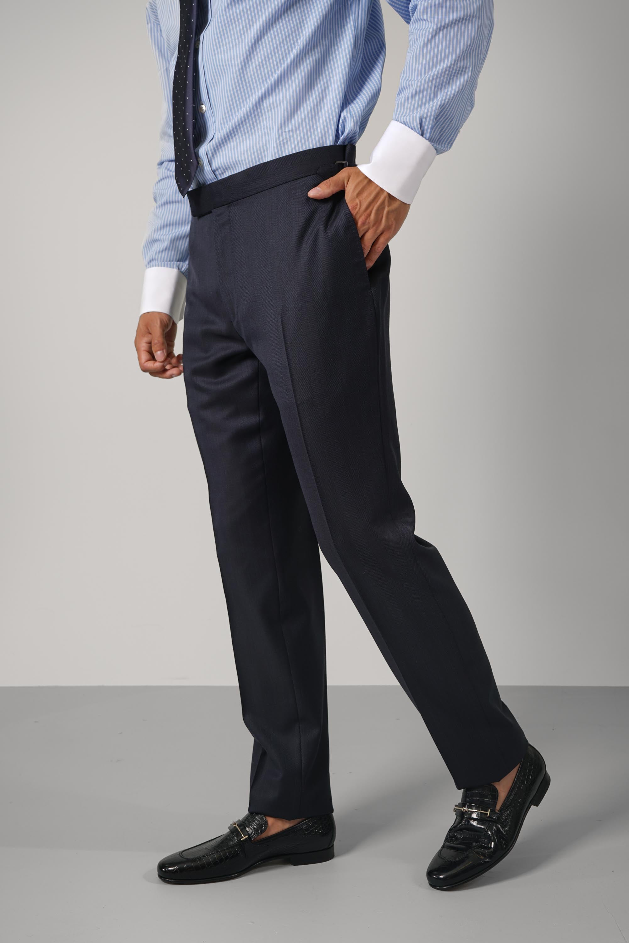 Super 120's Mouliné Herringbone Shelton Suit FL – Navy