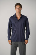 Silk Cotton Blend Military Shirt – Navy