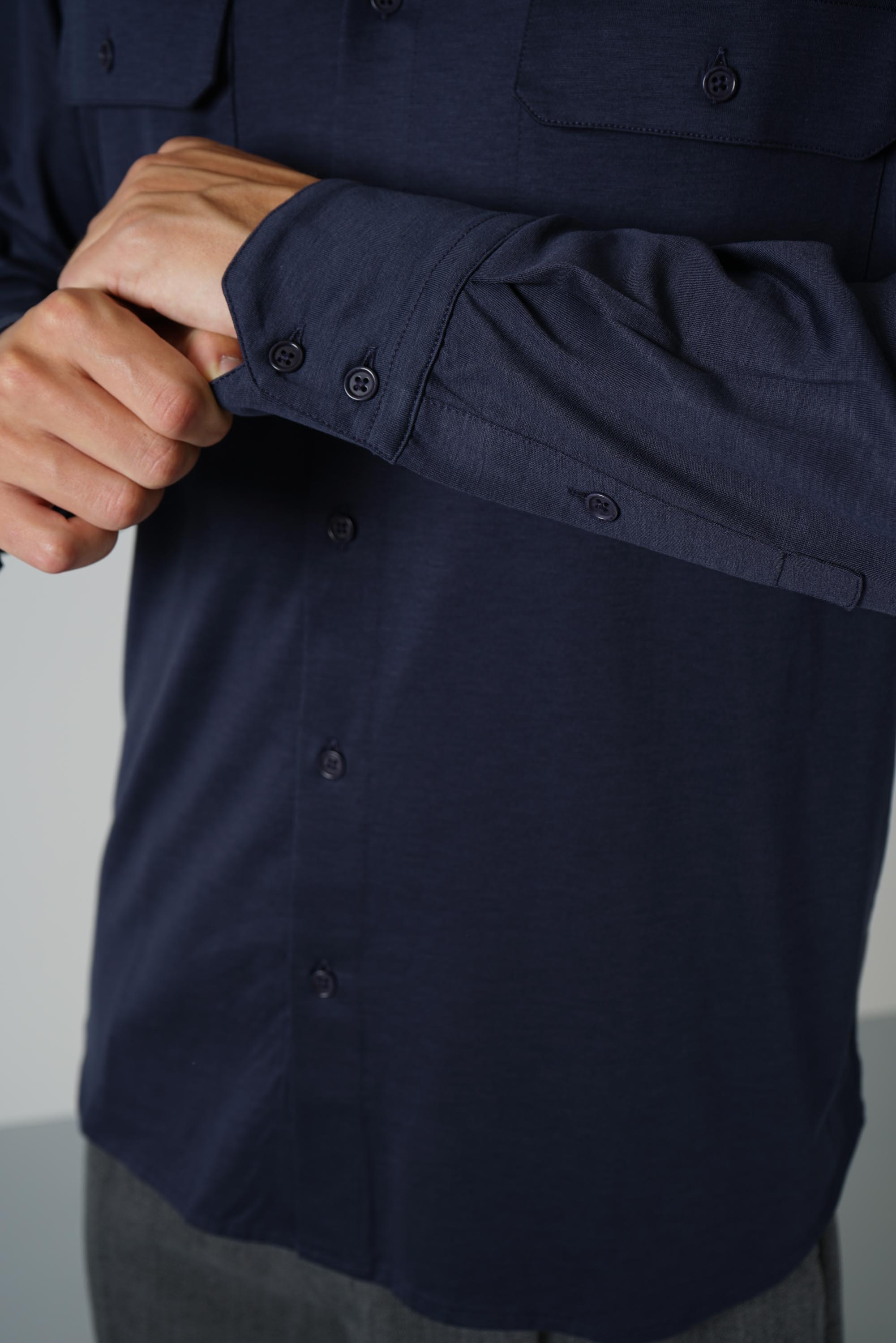 Silk Cotton Blend Military Shirt – Navy