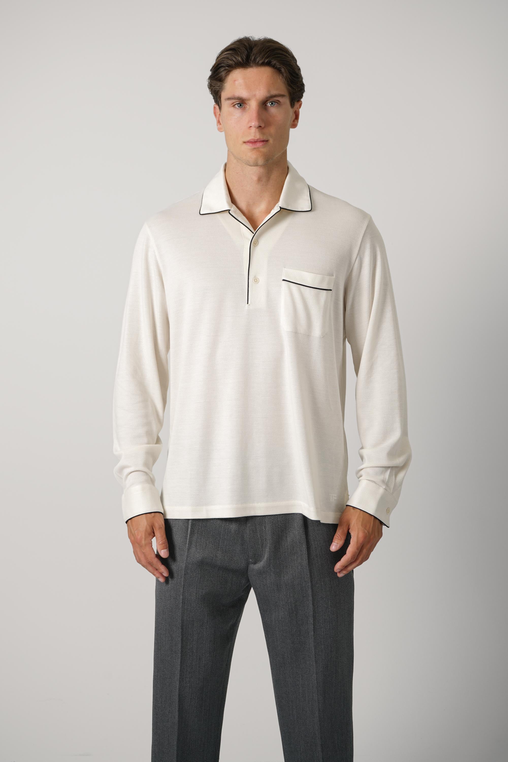 Cotton Silk Piquet LS Polo – Ecru