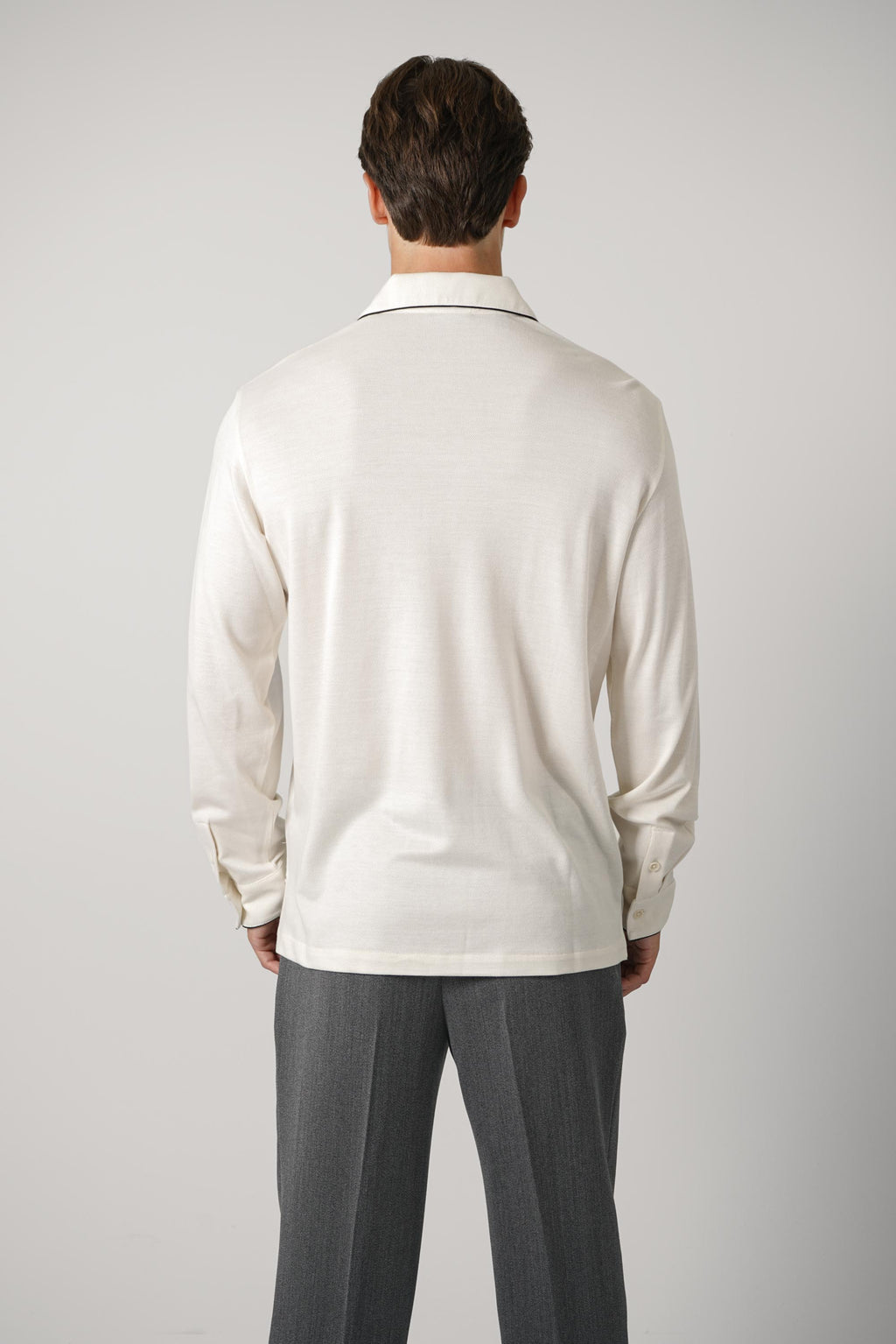 Cotton Silk Piquet LS Polo – Ecru