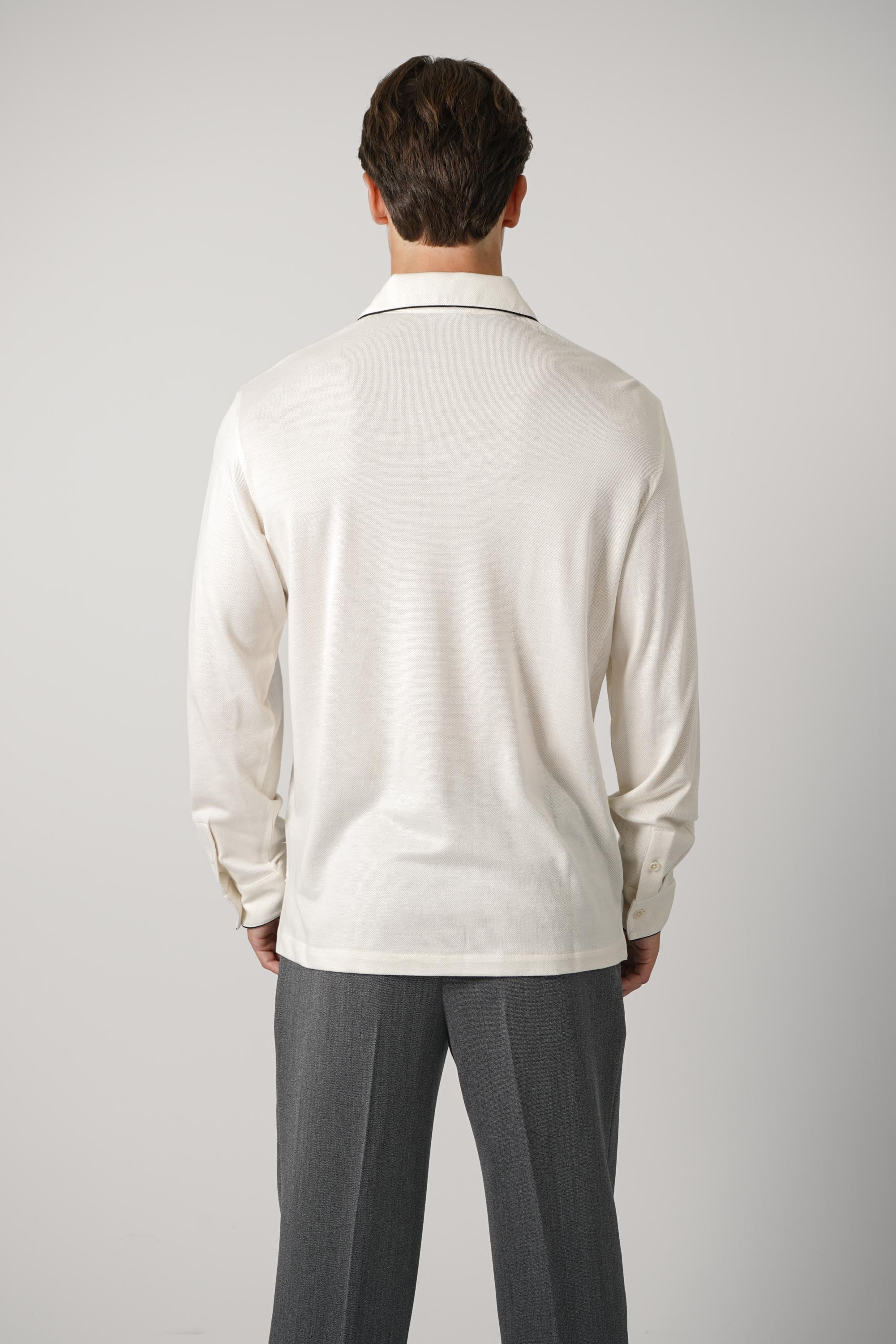 Cotton Silk Piquet LS Polo – Ecru