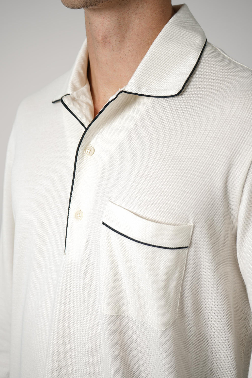 Cotton Silk Piquet LS Polo – Ecru