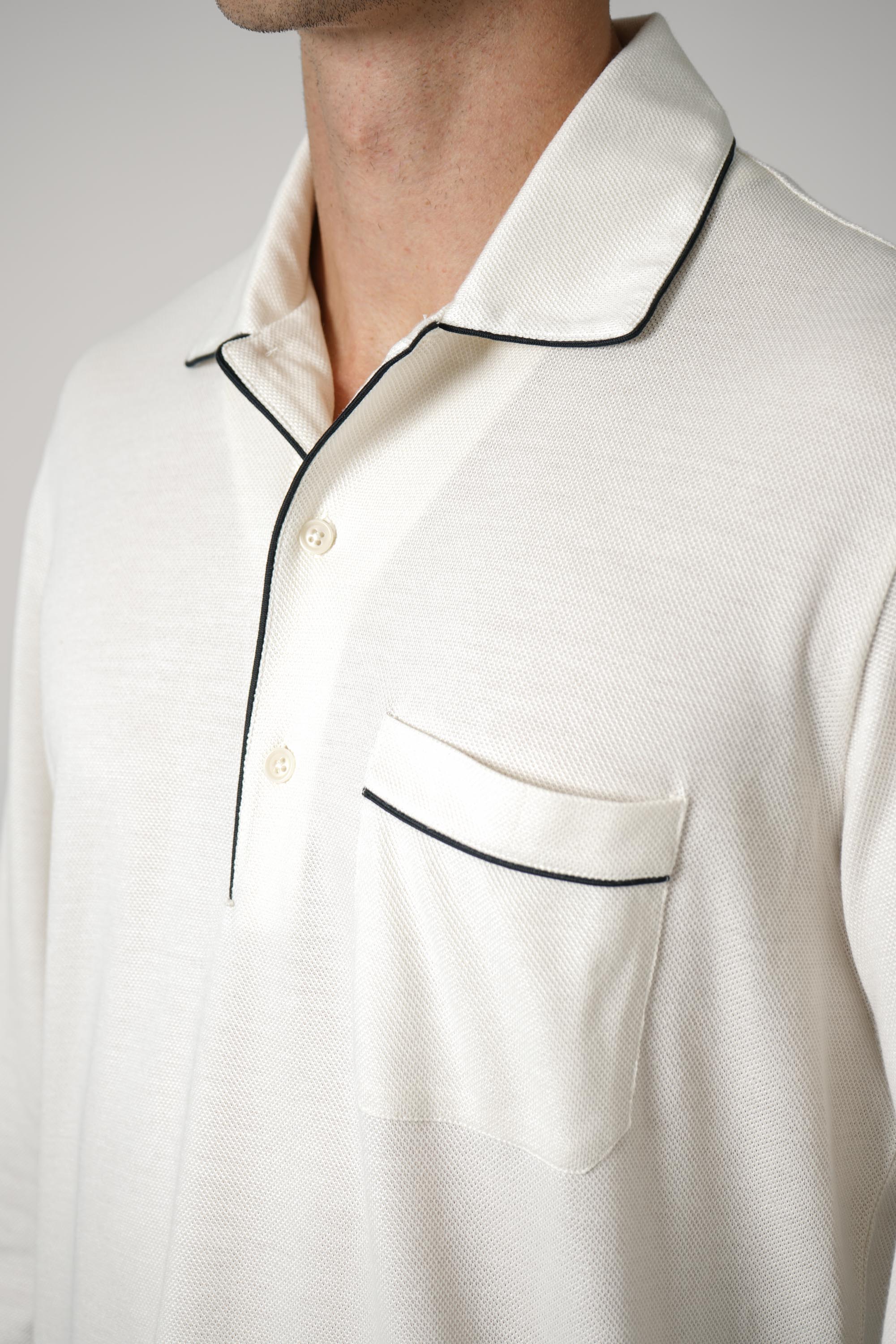 Cotton Silk Piquet LS Polo – Ecru
