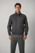 Cotton Wool Silk Herringbone Zip Through Funnel – Grey&Black