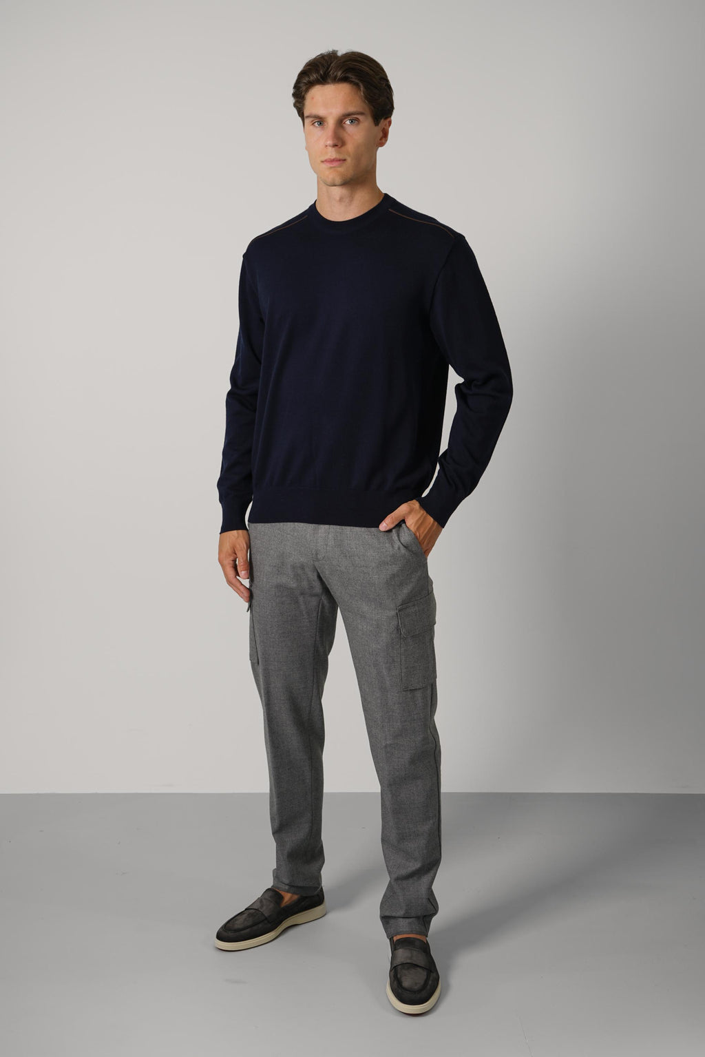 Summer Wool Crewneck With Alcantara – 050