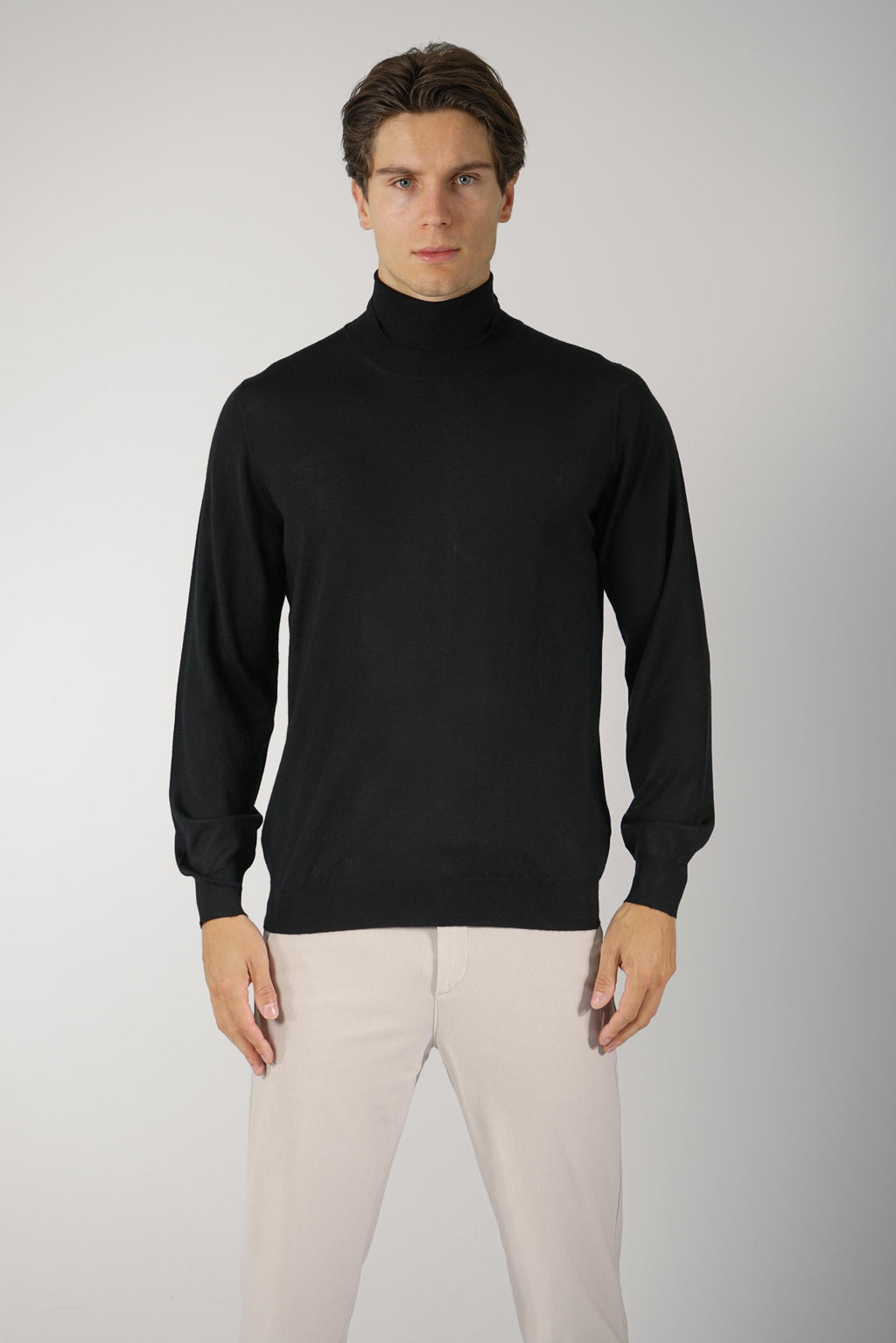 Fedeli Derby Wool Rollneck Sweater – Black