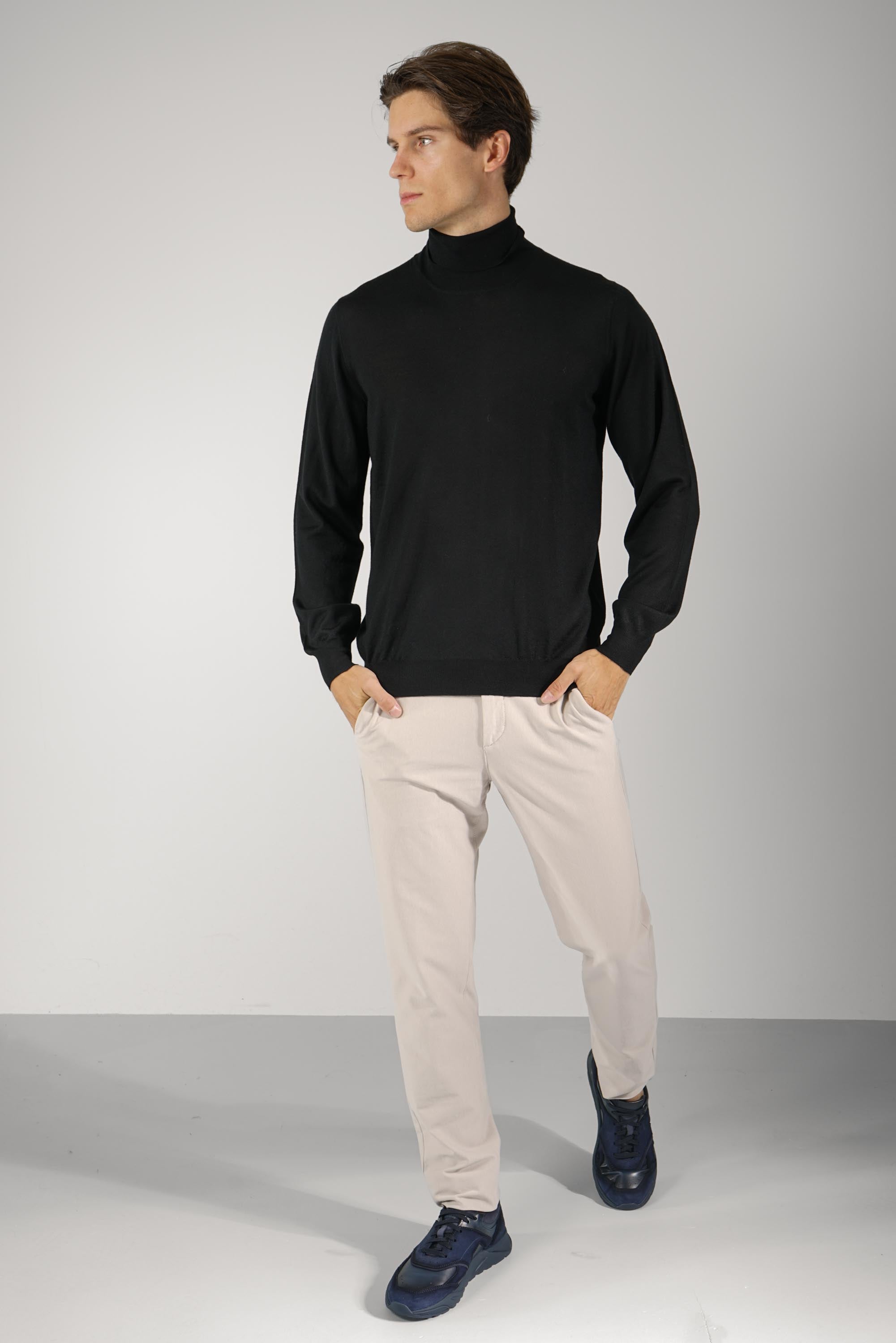 Fedeli Derby Wool Rollneck Sweater – Black