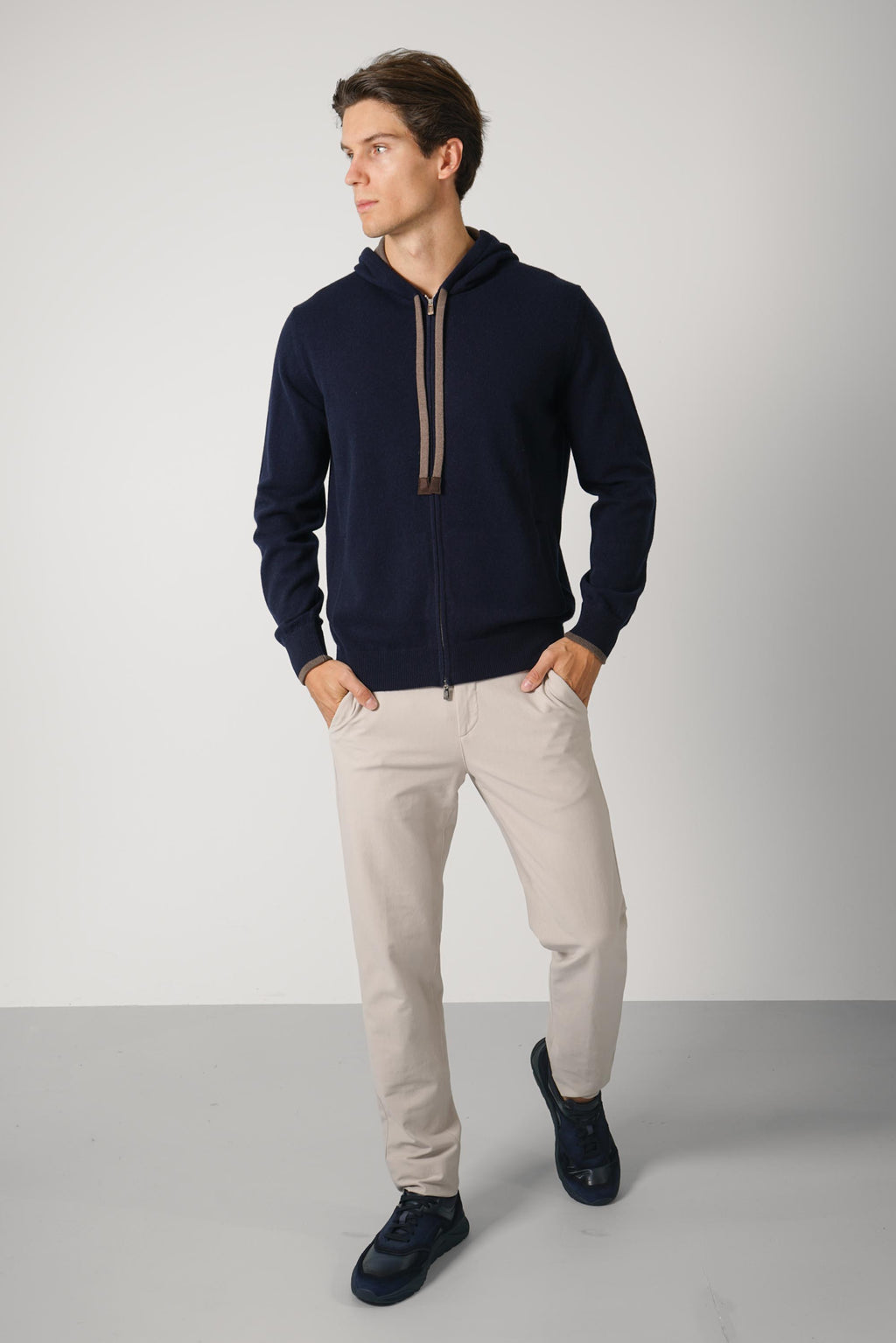 Fedeli Davis Open Cashmere Cardigan – Blue Scuro/Koala