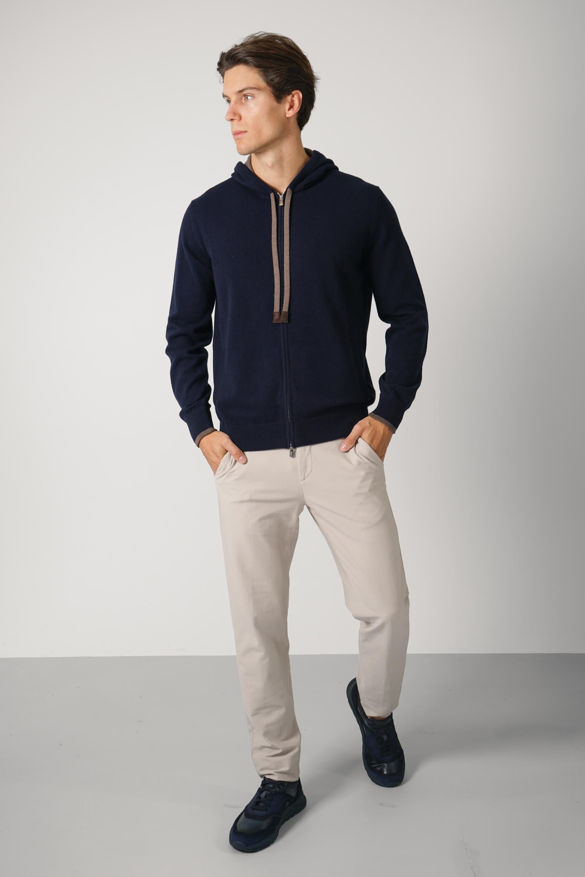 Fedeli Davis Open Cashmere Cardigan – Blue Scuro/Koala