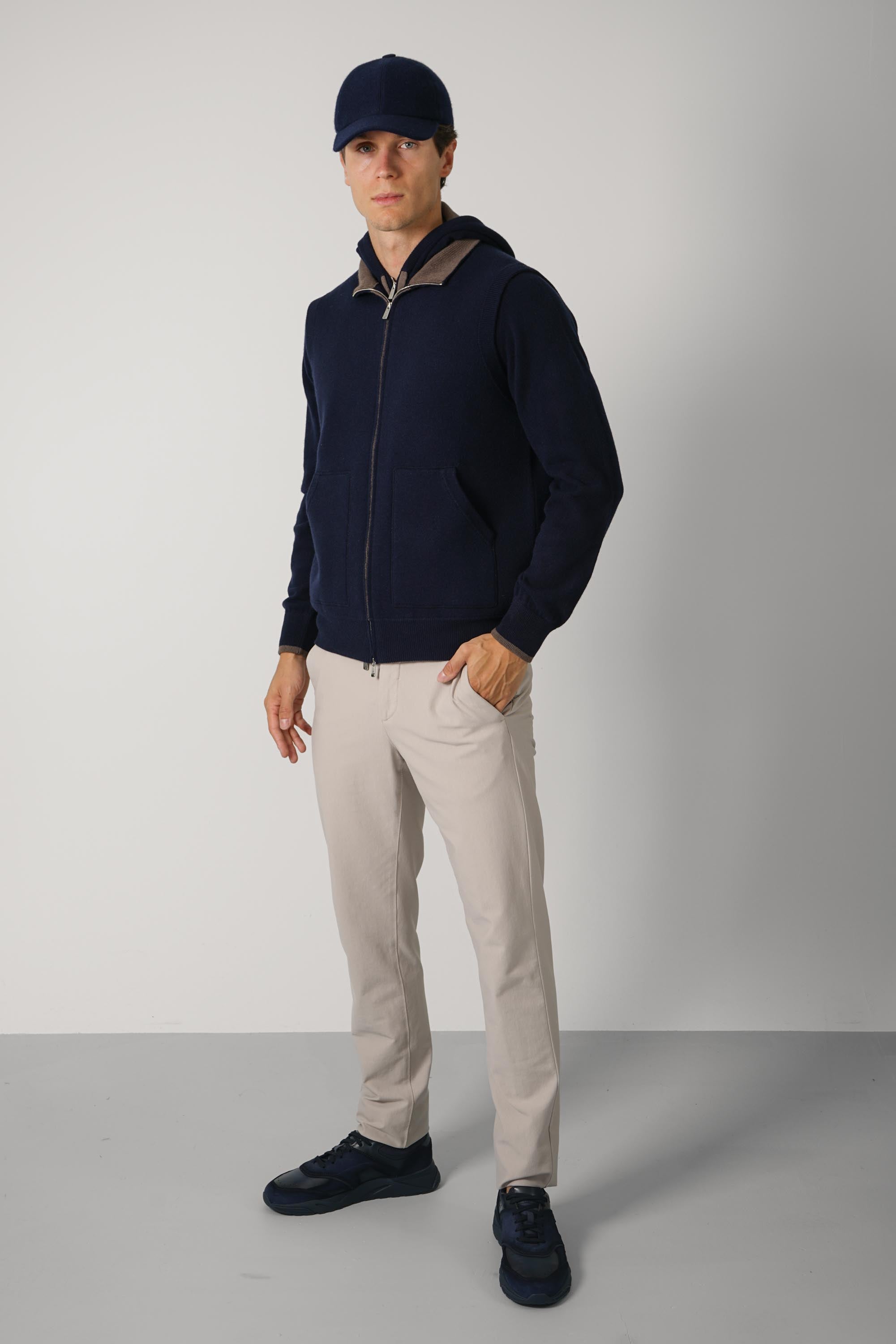 Fedeli Davis Open Cashmere Cardigan – Blue Scuro/Koala