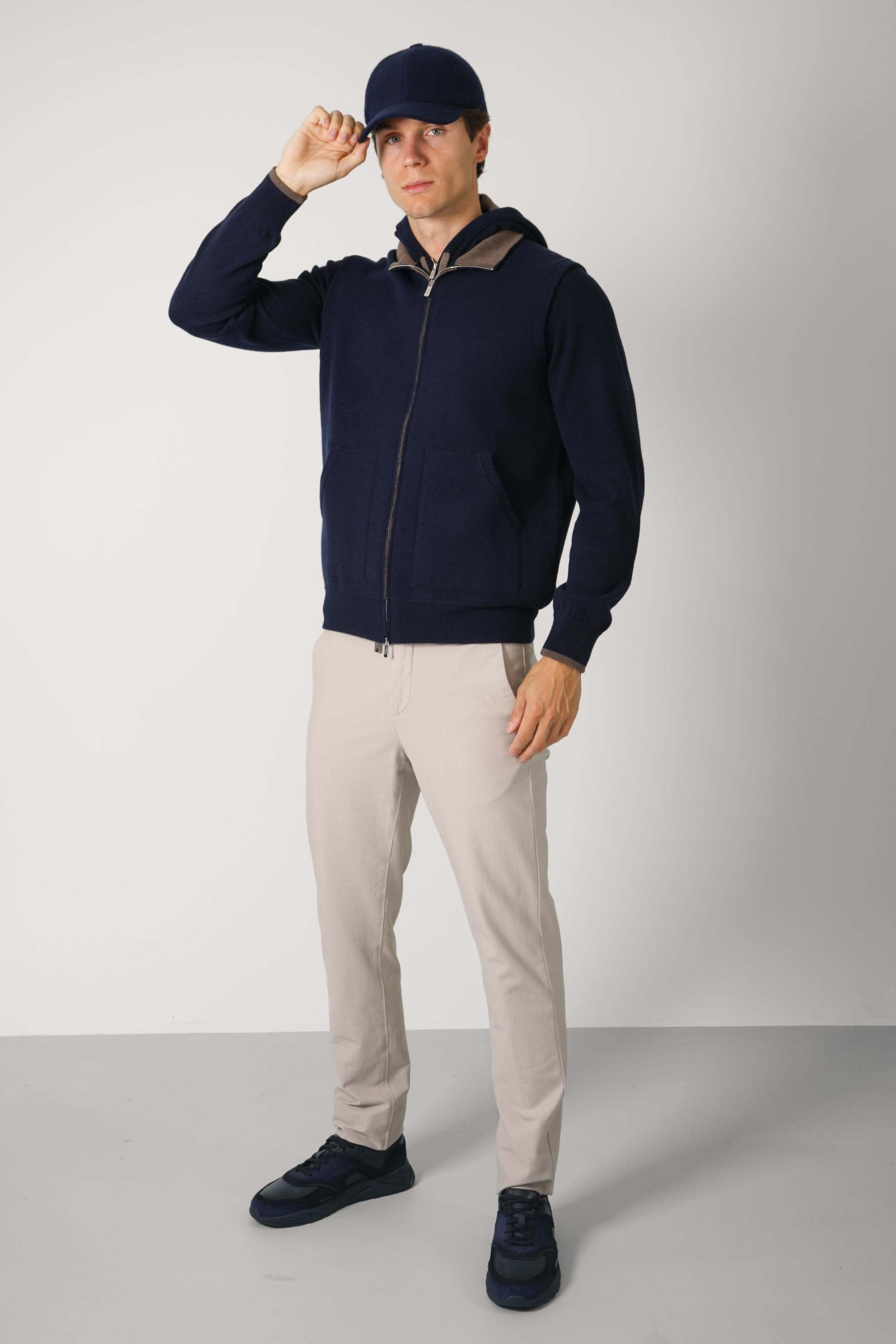 Fedeli Stan Cashmere Cardigan – Blue Scuro/Koala