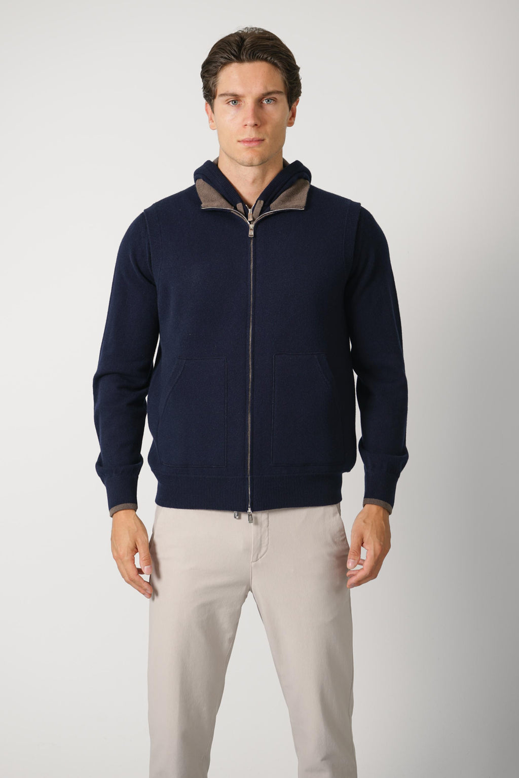 Fedeli Stan Cashmere Cardigan – Blue Scuro/Koala