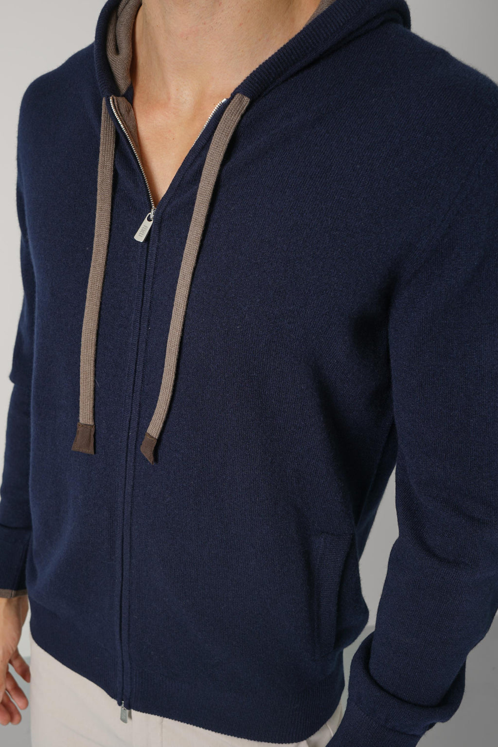 Fedeli Davis Open Cashmere Cardigan – Blue Scuro/Koala