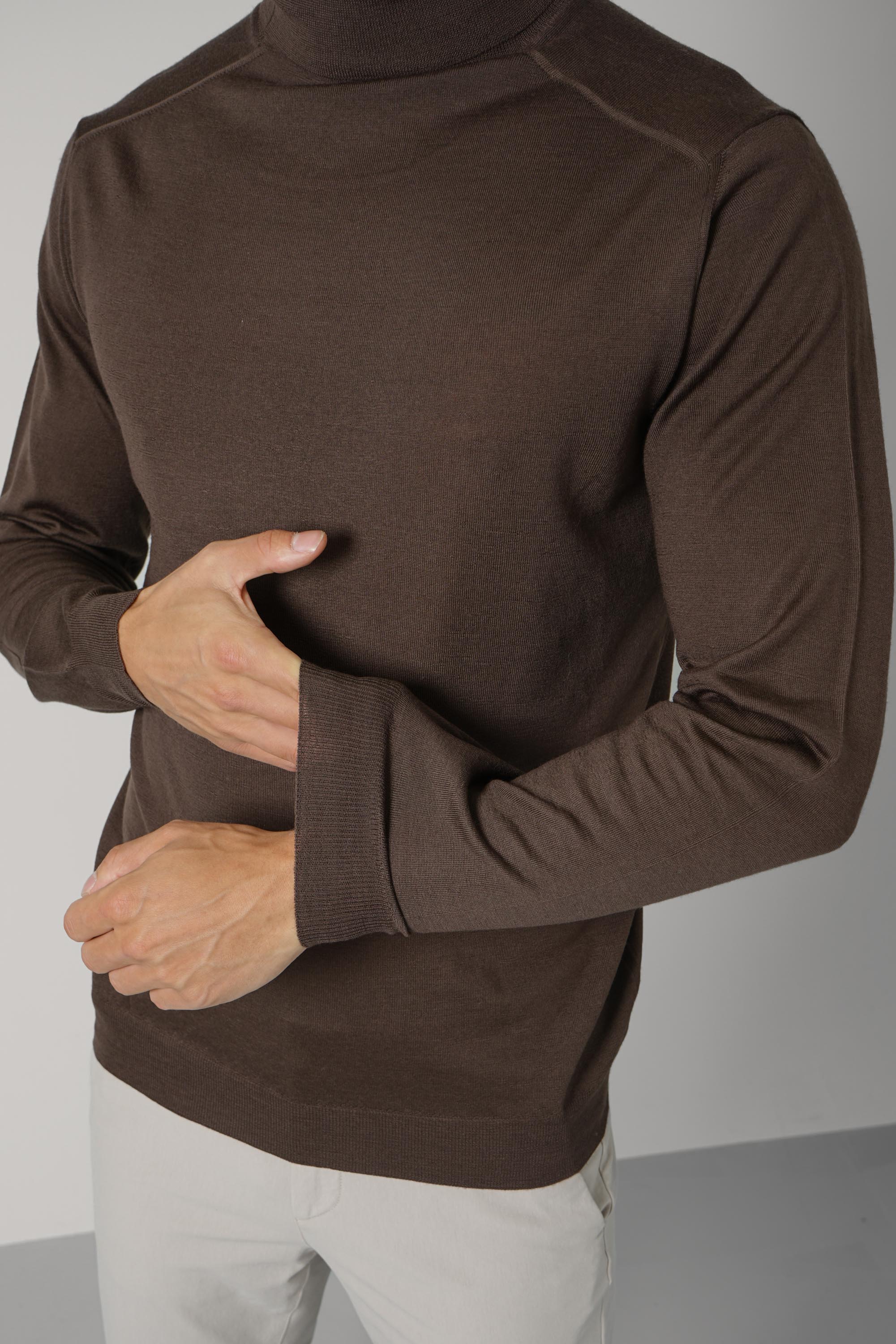 Fedeli Derby Wool Rollneck Sweater – Deep Brown