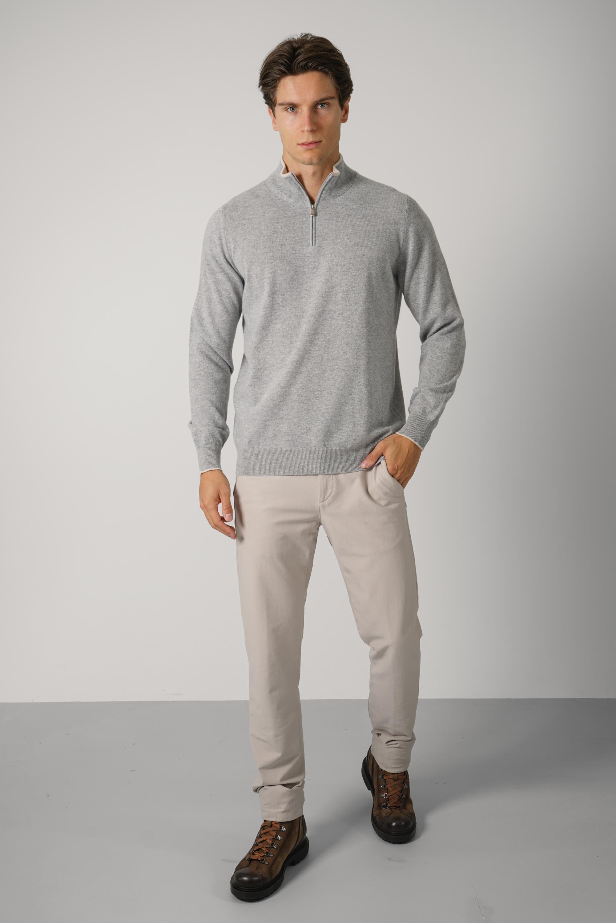 Fedeli Favonio Wool-Cashmere Sweater – Grey