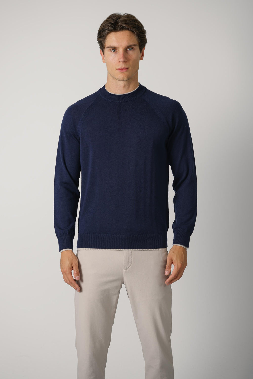 Round Neck Sweater MAG0N037 – Blu, Sabbia