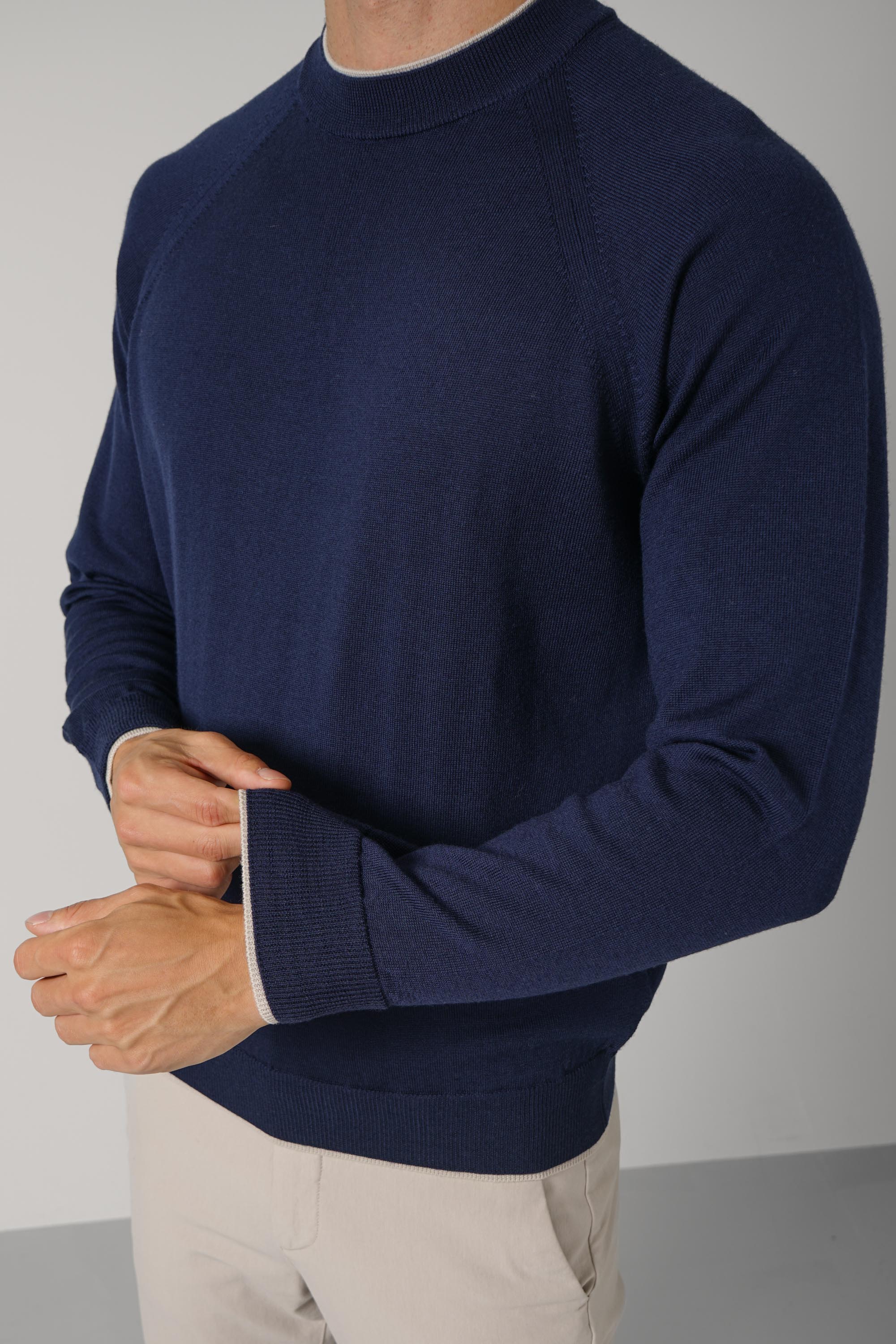 Round Neck Sweater MAG0N037 – Blu, Sabbia