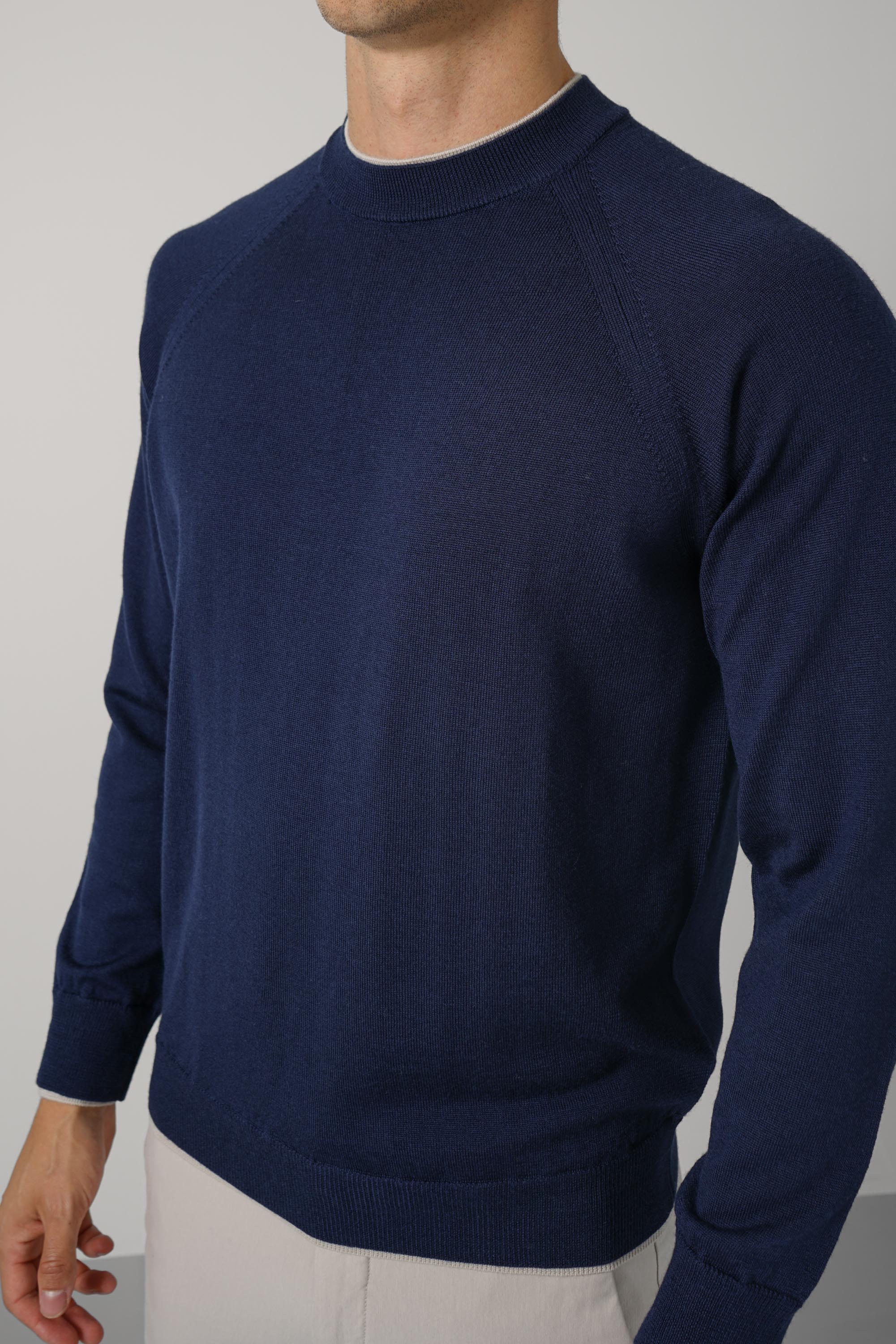 Round Neck Sweater MAG0N037 – Blu, Sabbia