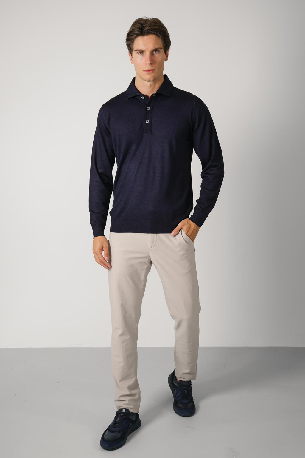 Fedeli Ugo Merino Polo – Navy blue