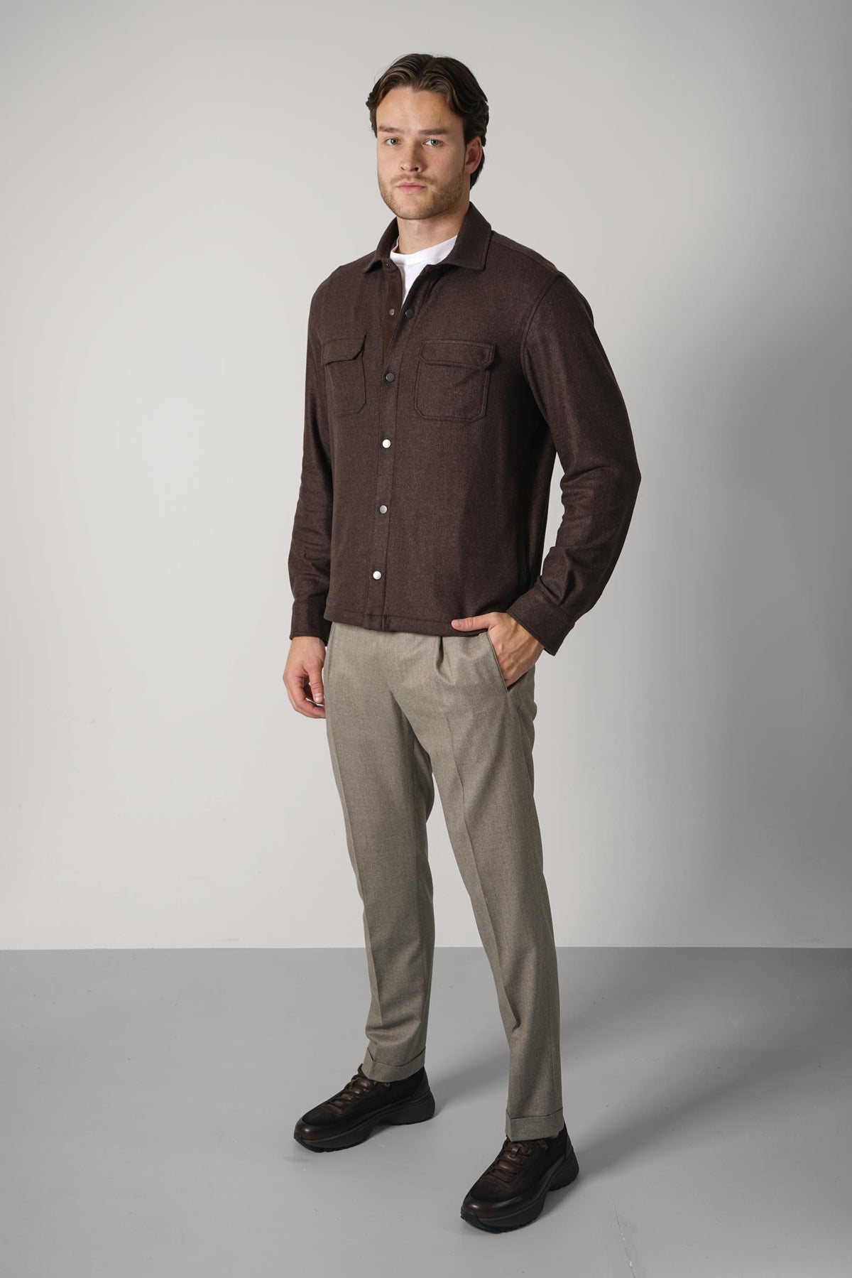 Maurizio Baldassari Jersey Shirt Collar Blouson – Turkish Coffee