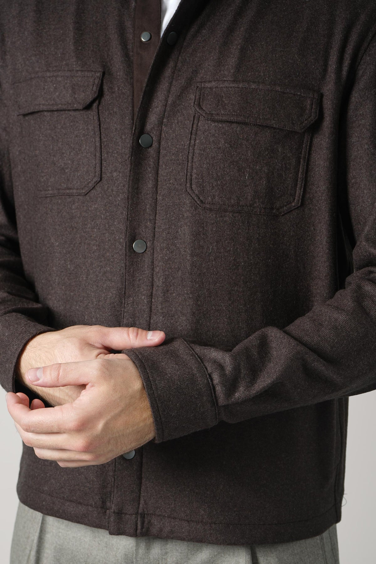Maurizio Baldassari Overshirt with Pockets & Snaps – Turkish Coffee