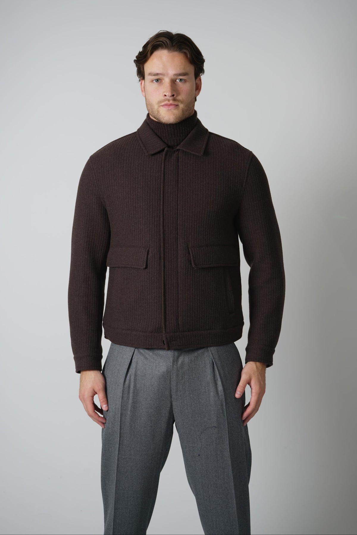 Maurizio Baldassari Jersey Shirt Collar Blouson – Turkish Coffee