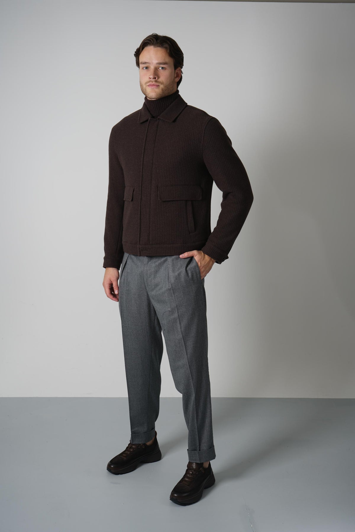 Maurizio Baldassari Jersey Shirt Collar Blouson – Turkish Coffee