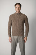 Maurizio Baldassari Boucle Mock Zip – Brown Toffee