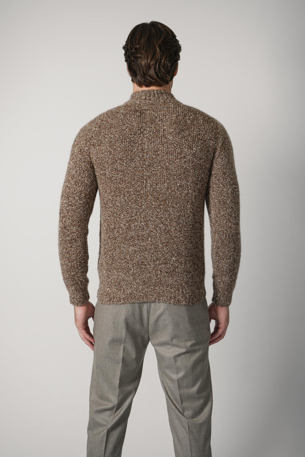 Maurizio Baldassari Boucle Mock Zip – Brown Toffee