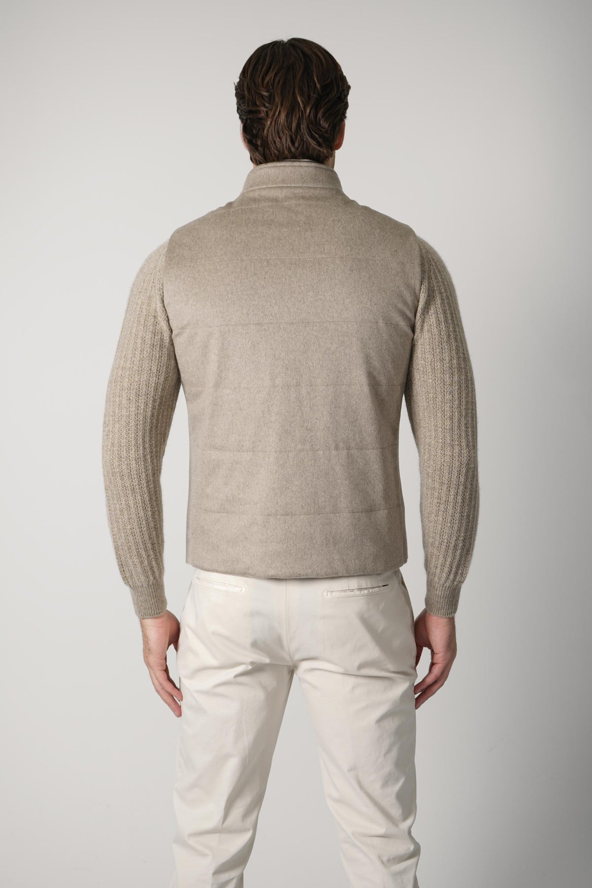 Maurizio Baldassari Arena Cashmere Vest with Knit & Alcantara – Brown Sugar