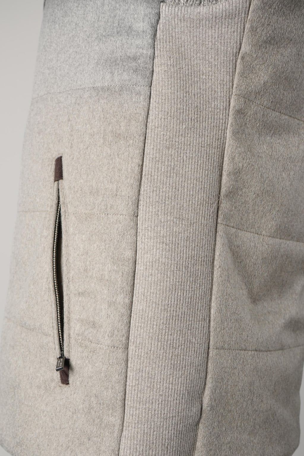 Maurizio Baldassari Arena Cashmere Vest with Knit & Alcantara – Brown Sugar