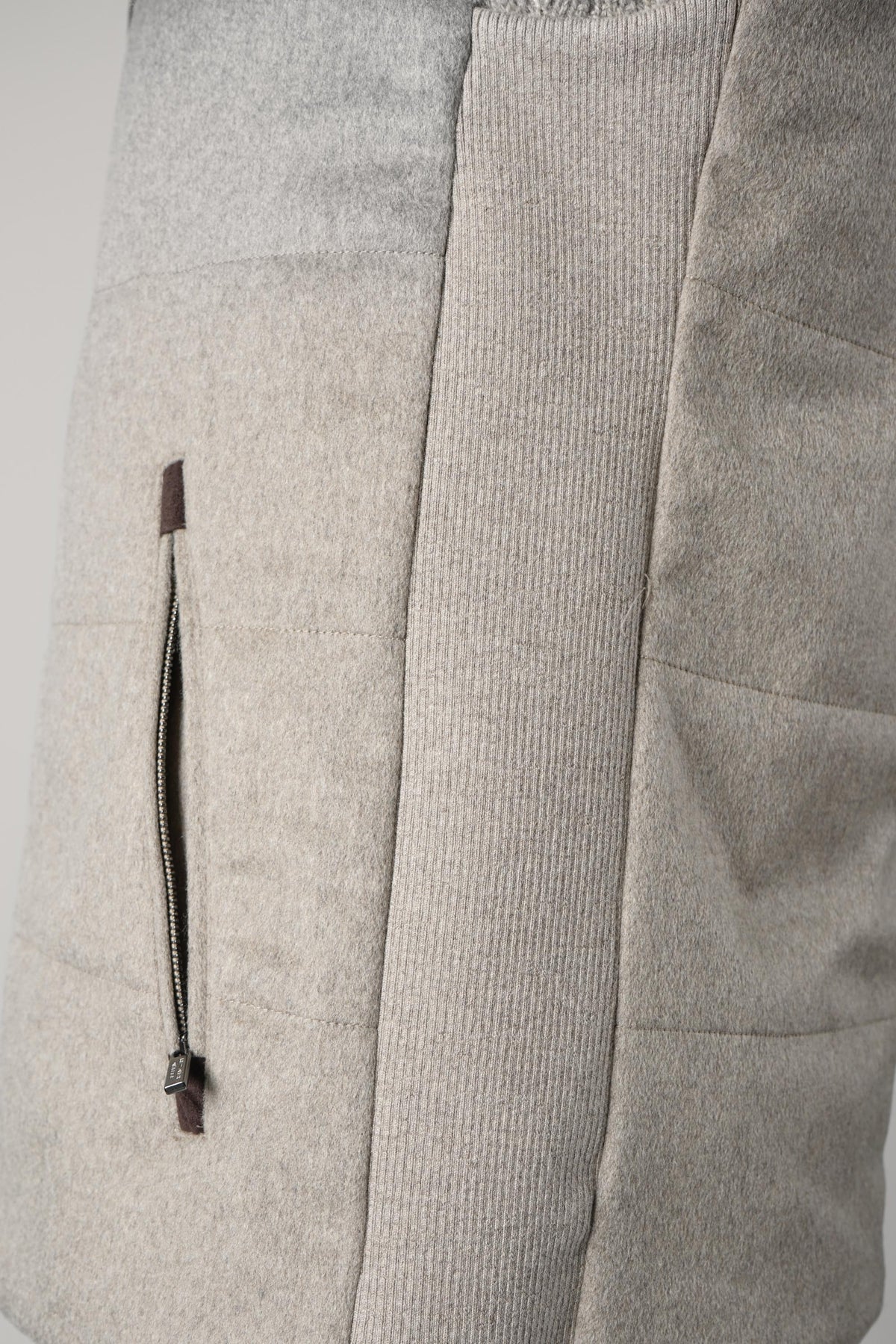 Maurizio Baldassari Arena Cashmere Vest with Knit & Alcantara – Brown Sugar