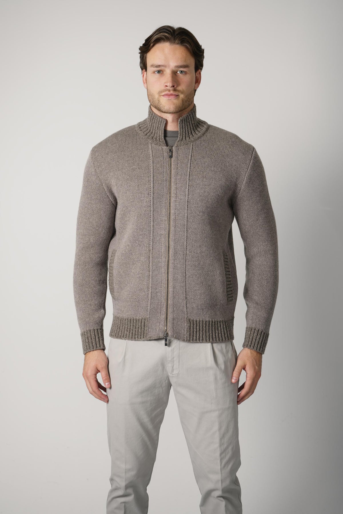 Maurizio Baldassari Little Bear Zipped Overshirt – Light Taupe