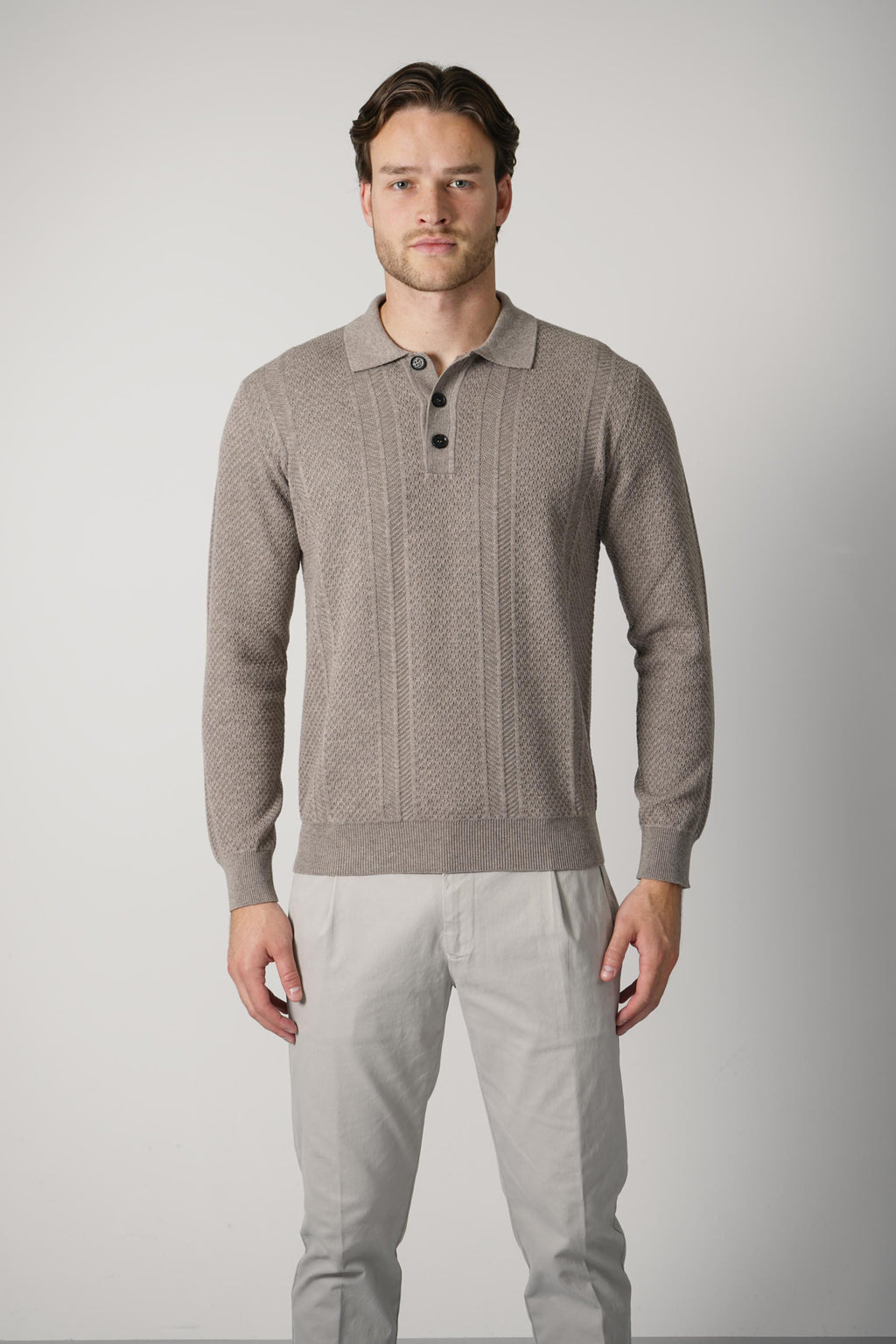 Maurizio Baldassari Mixed Stitch Polo  – Light Taupe