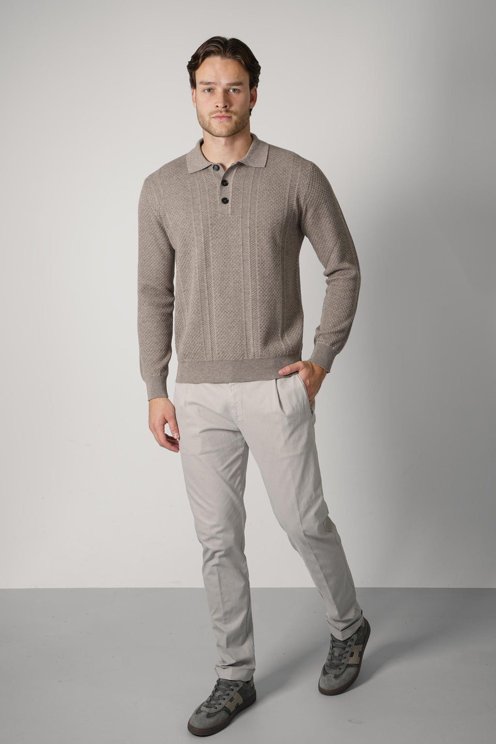 Maurizio Baldassari Mixed Stitch Polo  – Light Taupe