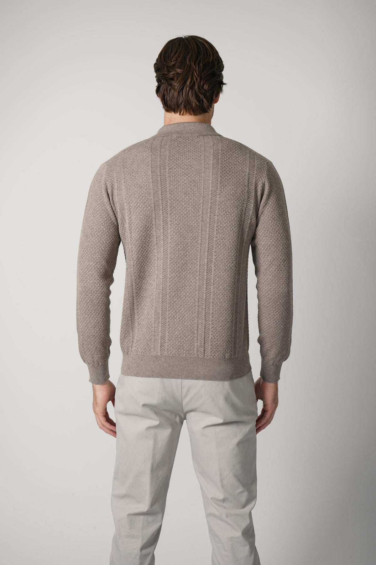 Maurizio Baldassari Mixed Stitch Polo  – Light Taupe