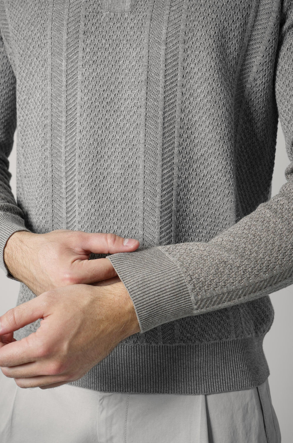Maurizio Baldassari Mixed Stitch Polo  – Light Taupe