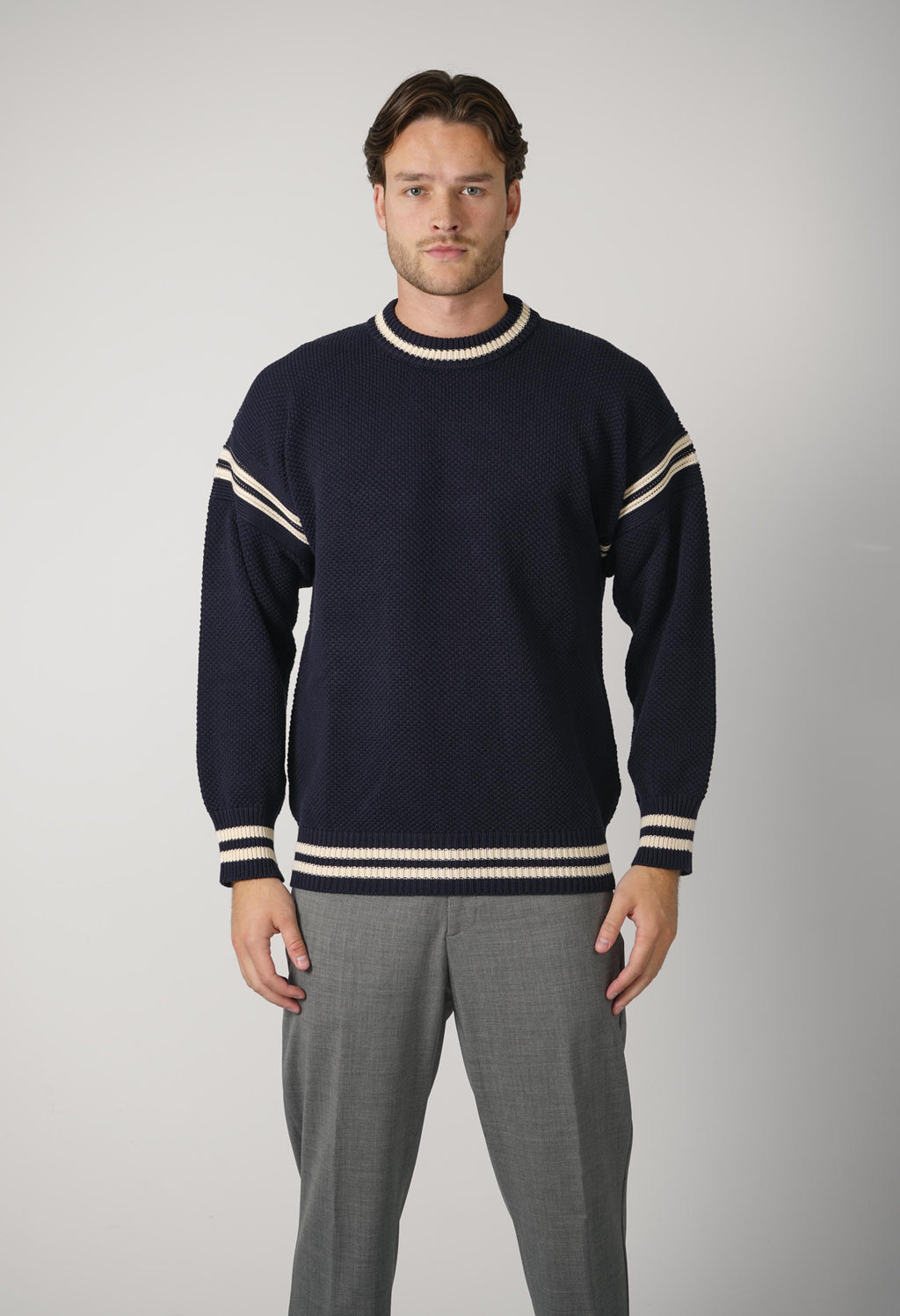 Golden Goose Journey Knit Crewneck Reynard Cotton Waffle Stitch Knit Golden Embroidery – Xxs Dark Blue