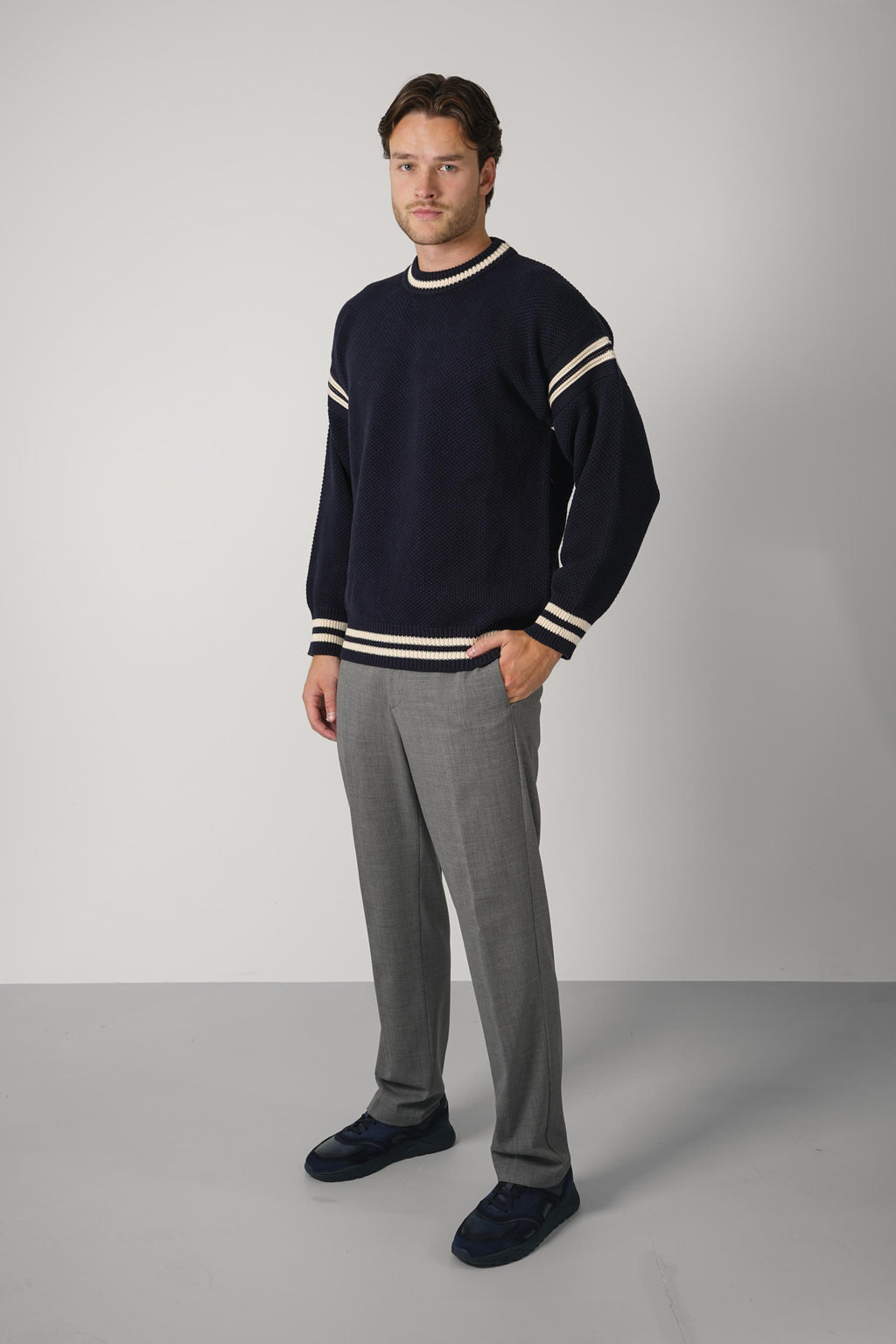 Golden Goose Journey Knit Crewneck Reynard Cotton Waffle Stitch Knit Golden Embroidery – Xxs Dark Blue