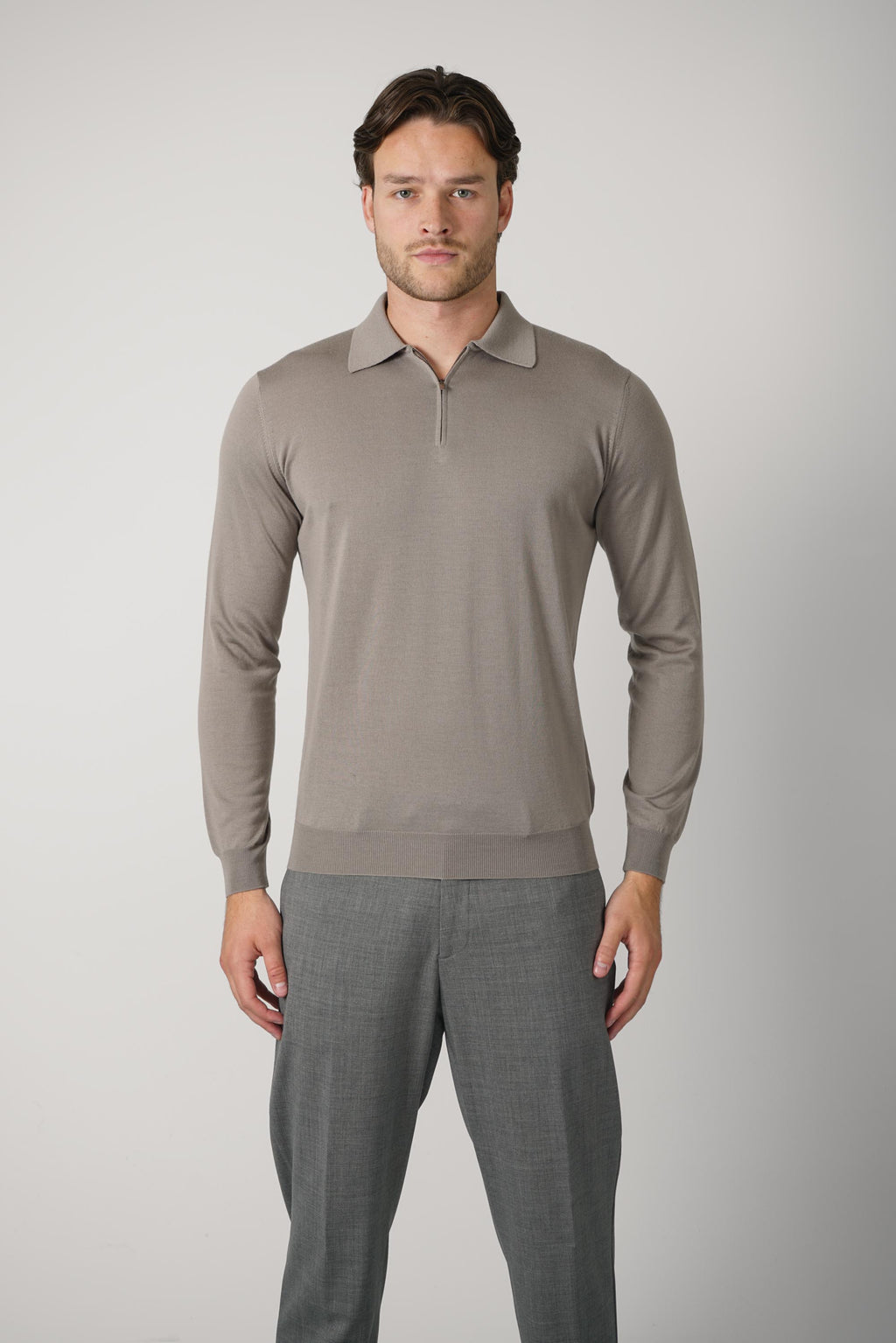 Filippo De Laurentiis Polo Zip ML RM16R – Fango