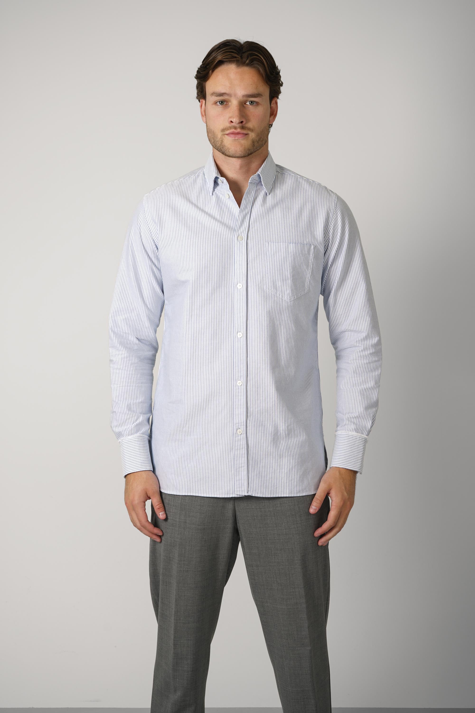 Golden Men's Shirt Regular Striped Cotton Oxford – White - Infinity