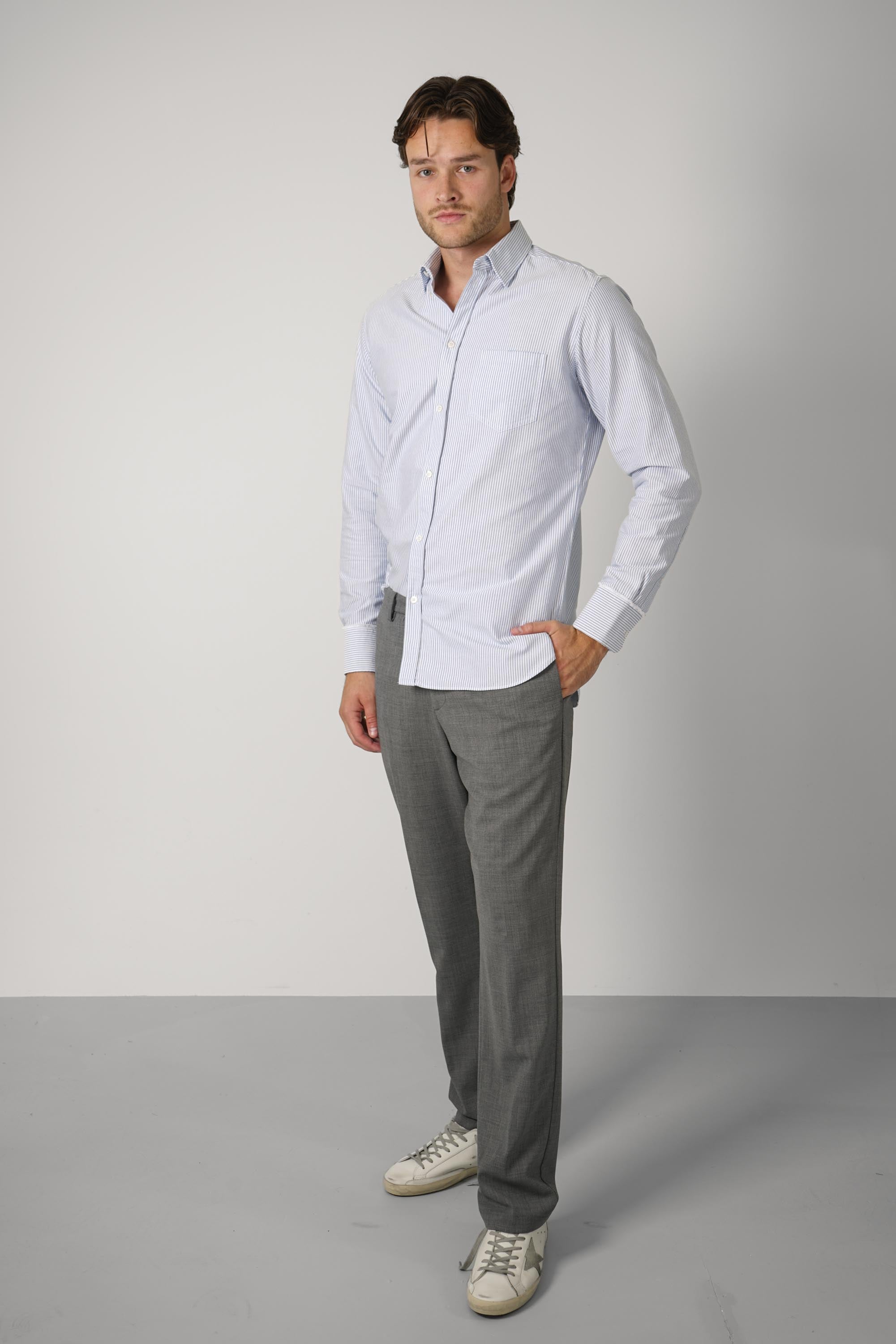 Golden Men's Shirt Regular Striped Cotton Oxford – White - Infinity