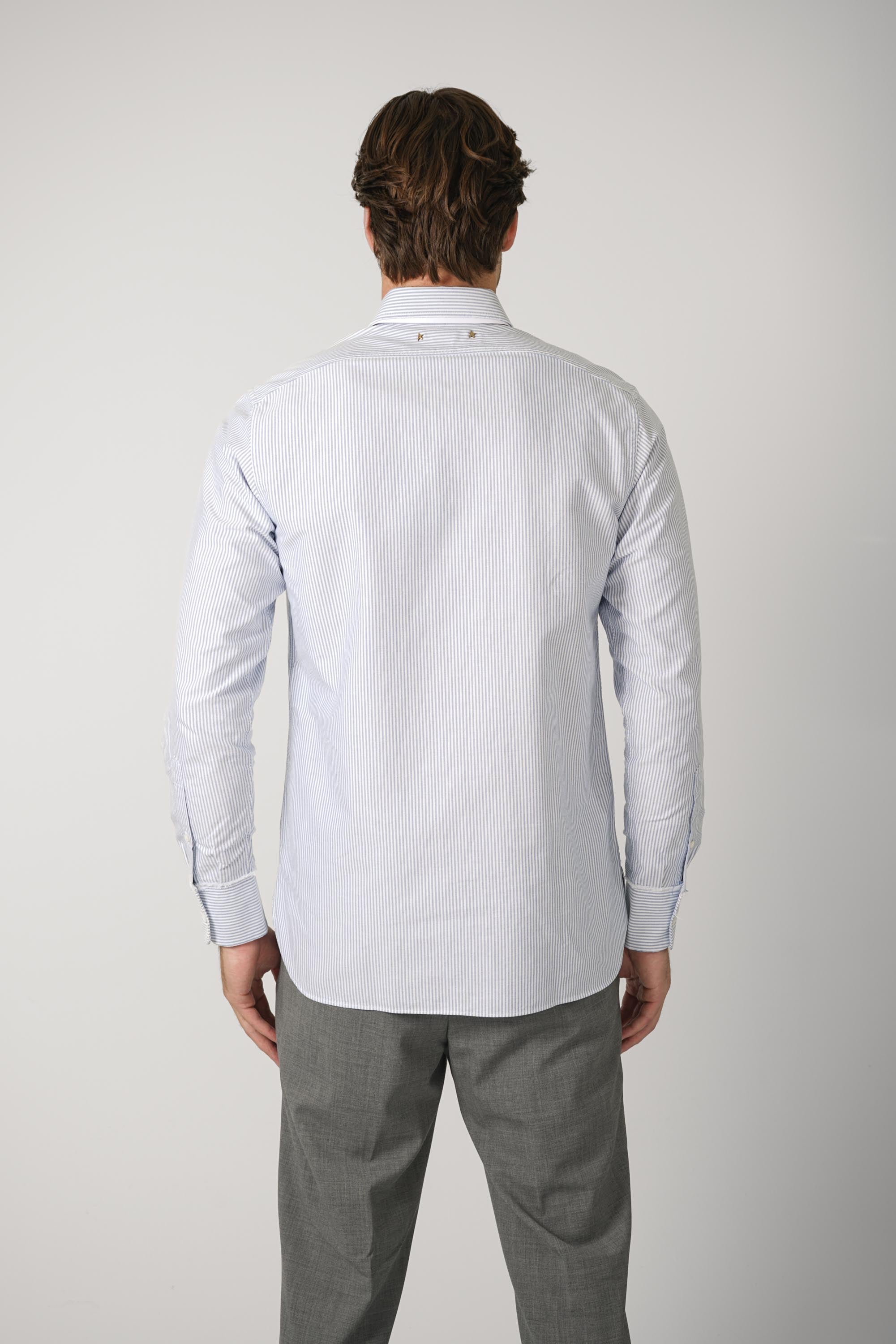 Golden Men's Shirt Regular Striped Cotton Oxford – White - Infinity